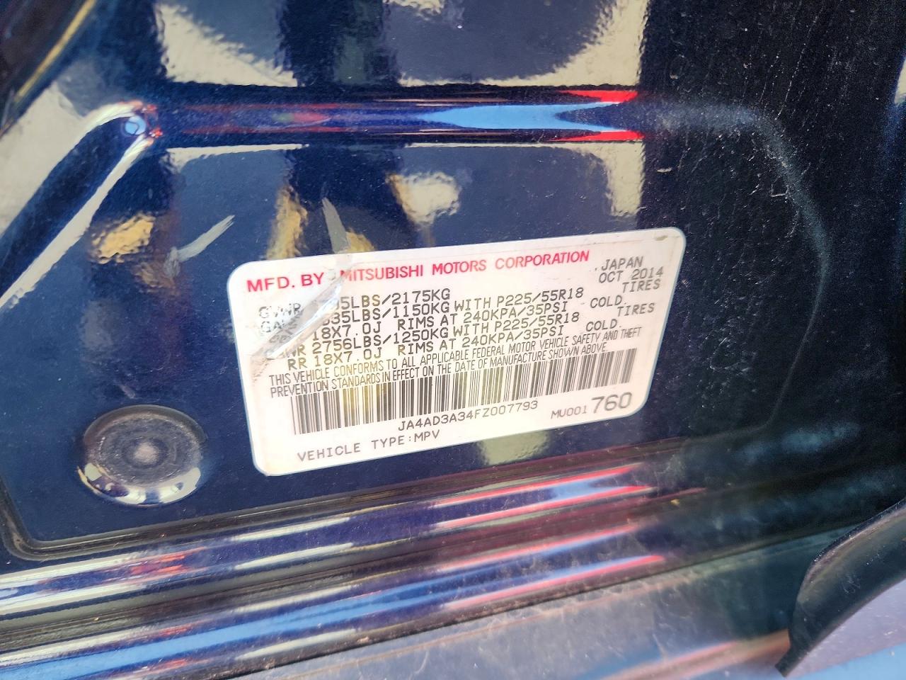 2015 Mitsubishi Outlander Se Blue vin: JA4AD3A34FZ007793