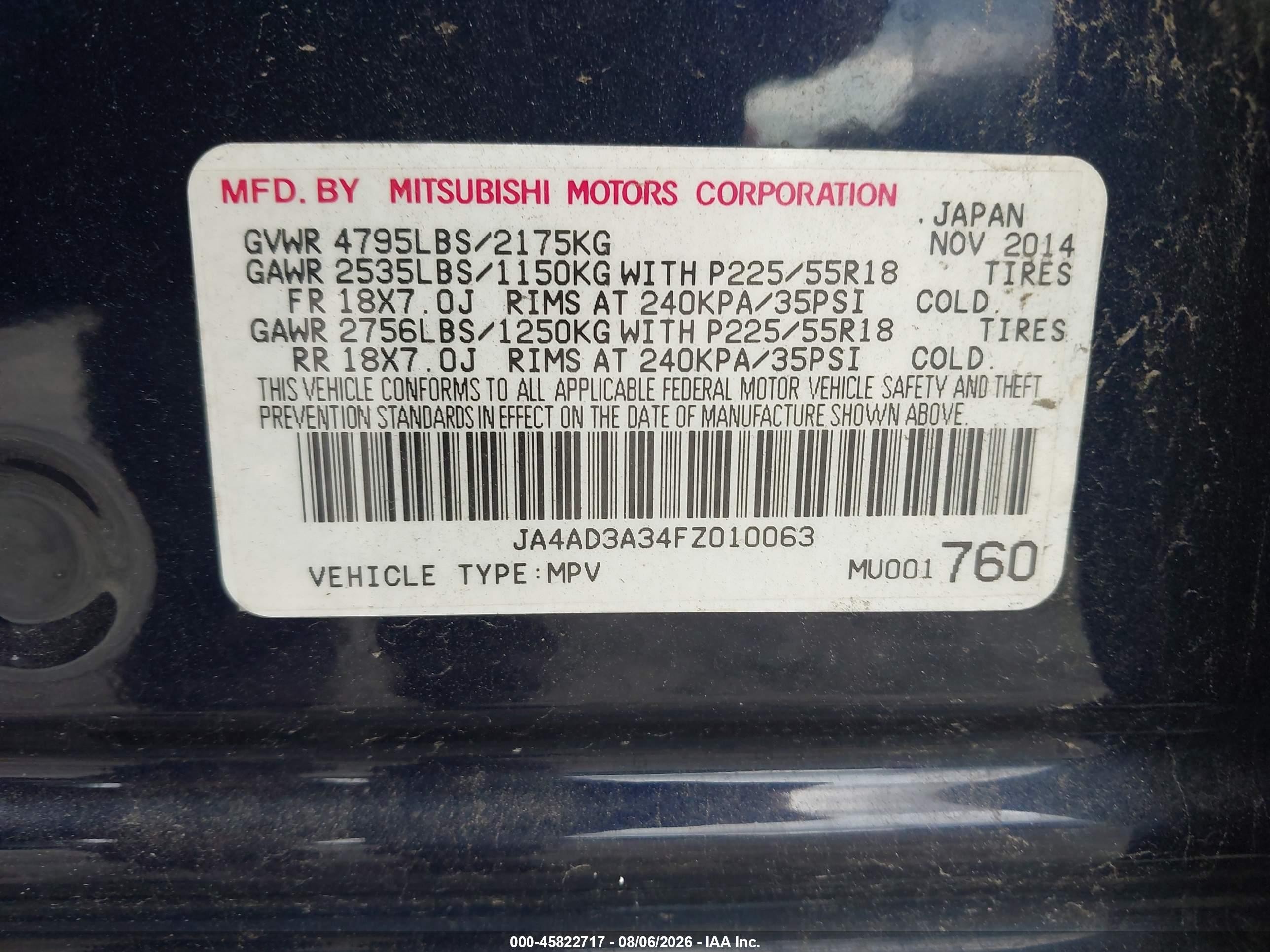 2015 Mitsubishi Outlander Se Blue vin: JA4AD3A34FZ010063