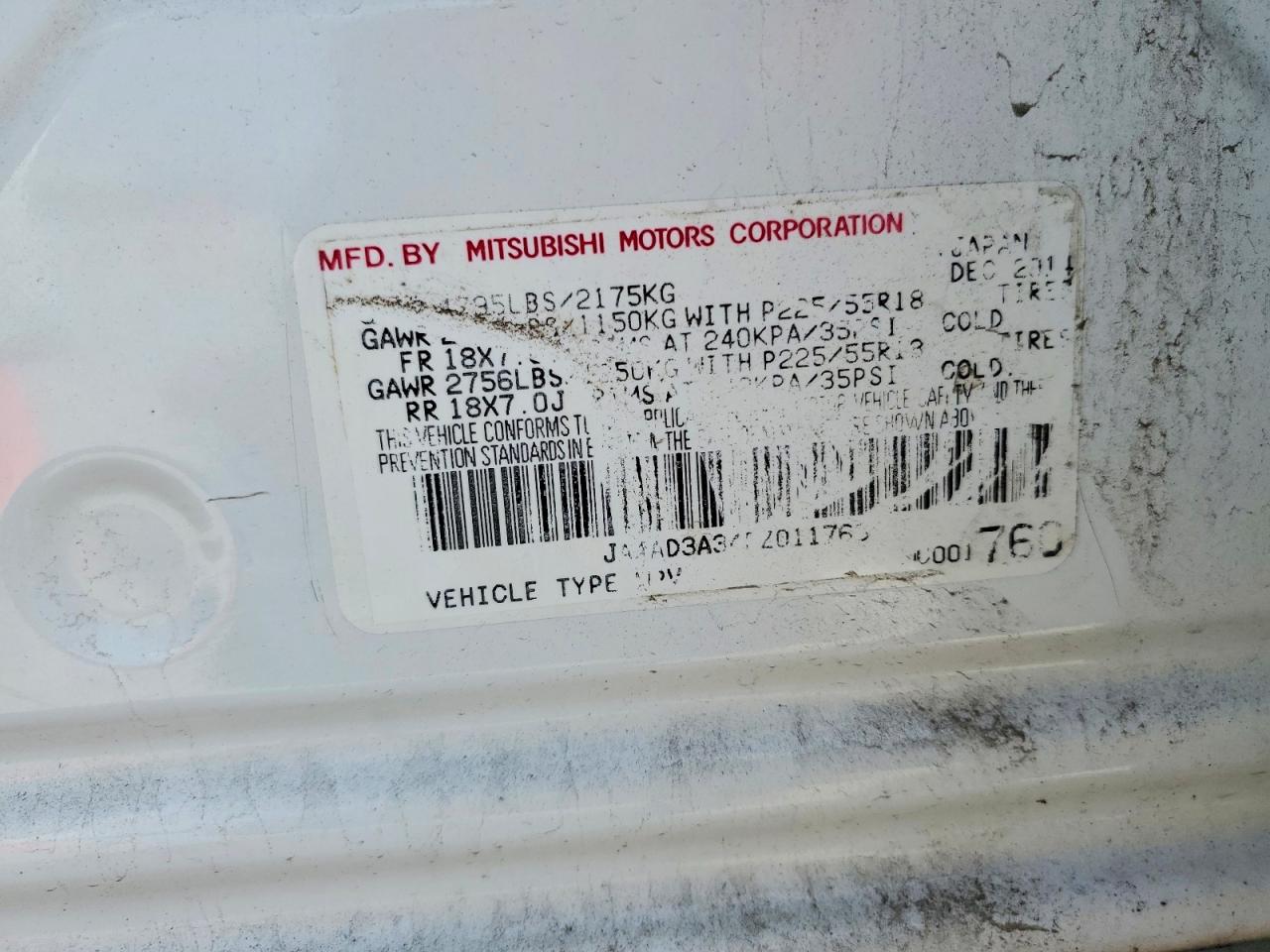 2015 Mitsubishi Outlander Se White vin: JA4AD3A34FZ011763