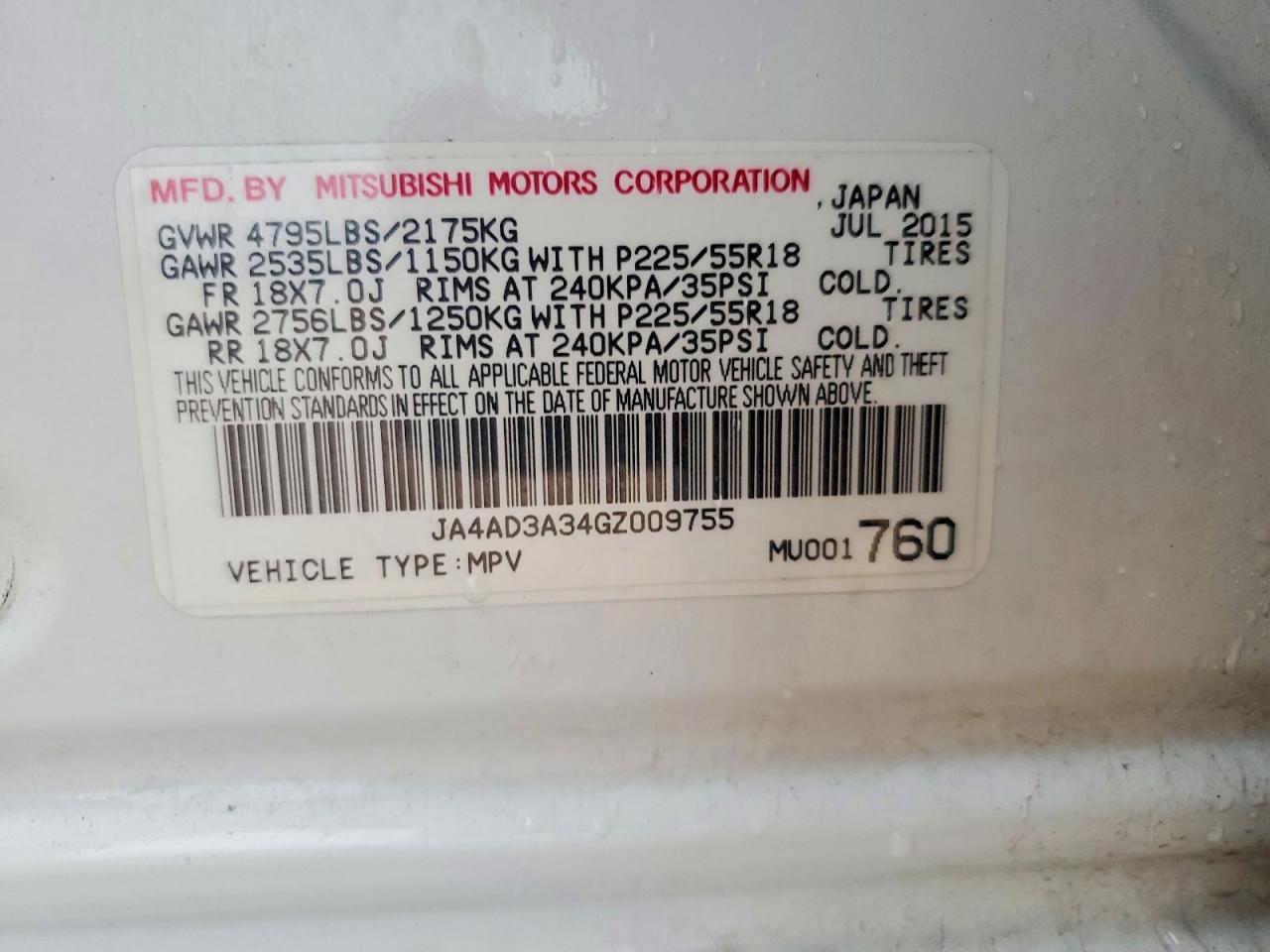2016 Mitsubishi Outlander Se/sel White vin: JA4AD3A34GZ009755