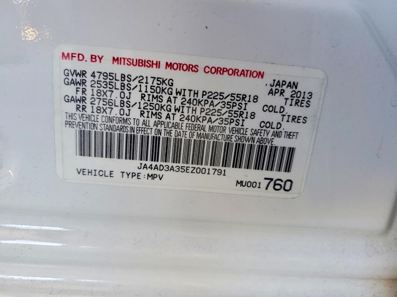 2014 Mitsubishi Outlander Se White vin: JA4AD3A35EZ001791