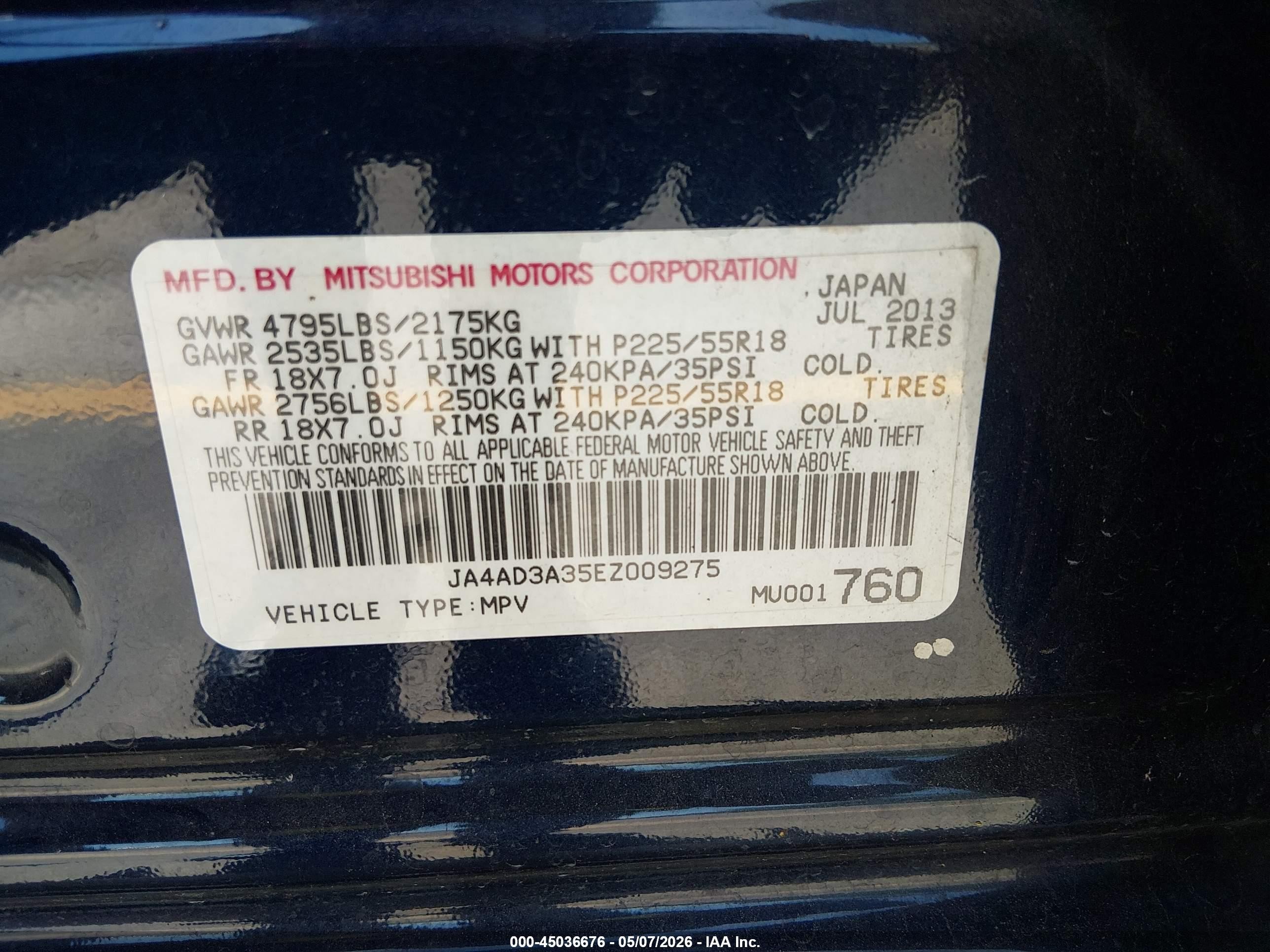 2014 Mitsubishi Outlander Se Blue vin: JA4AD3A35EZ009275