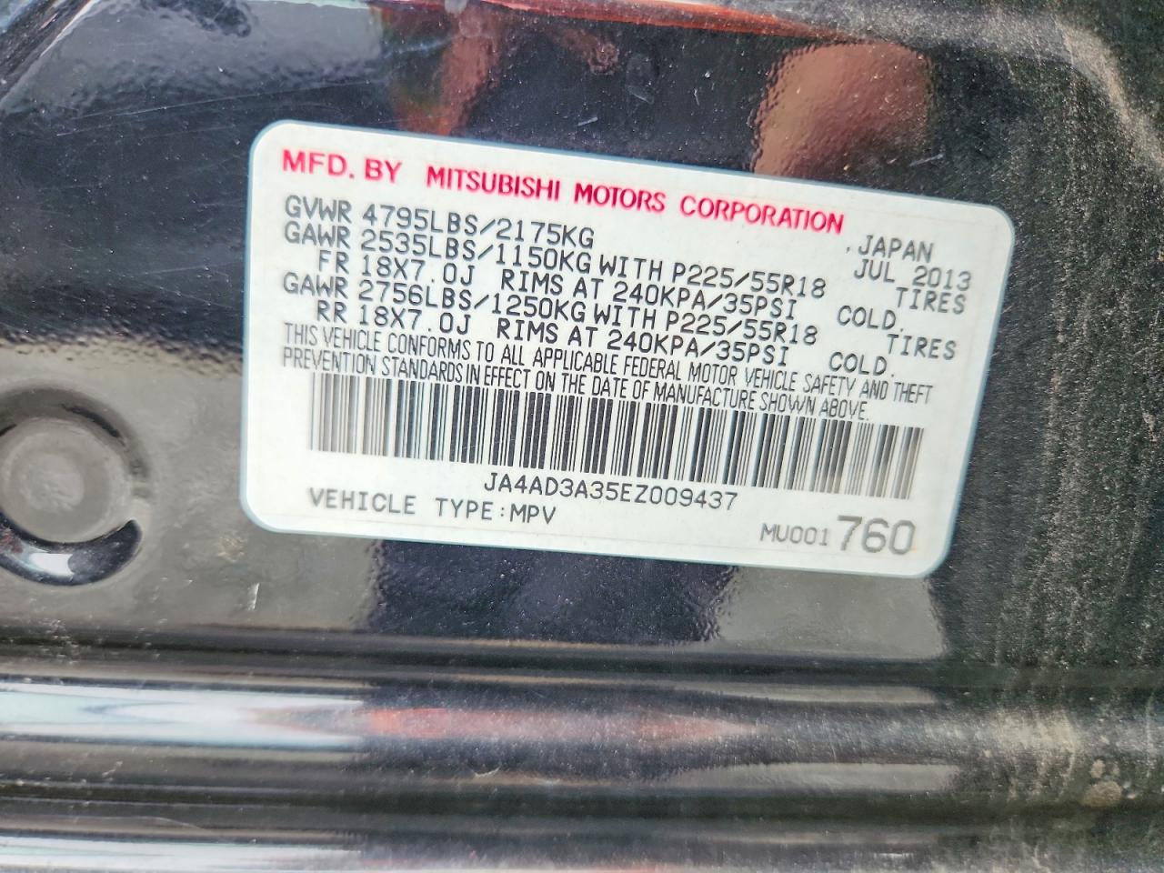 2014 Mitsubishi Outlander Se Black vin: JA4AD3A35EZ009437