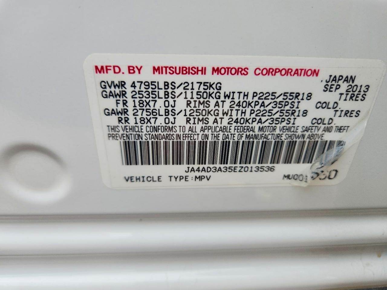 2014 Mitsubishi Outlander Se White vin: JA4AD3A35EZ013536