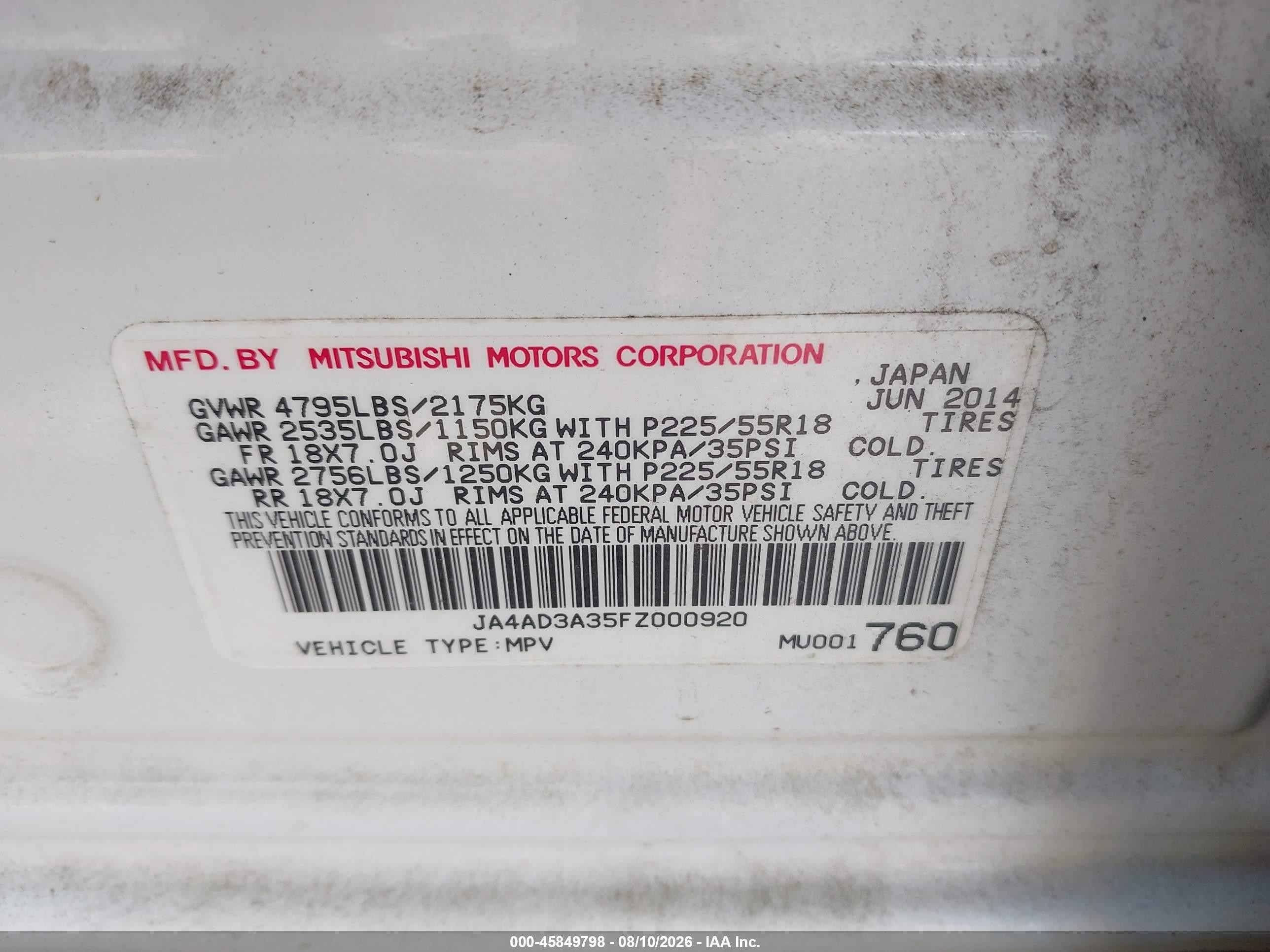 2015 Mitsubishi Outlander Se White vin: JA4AD3A35FZ000920
