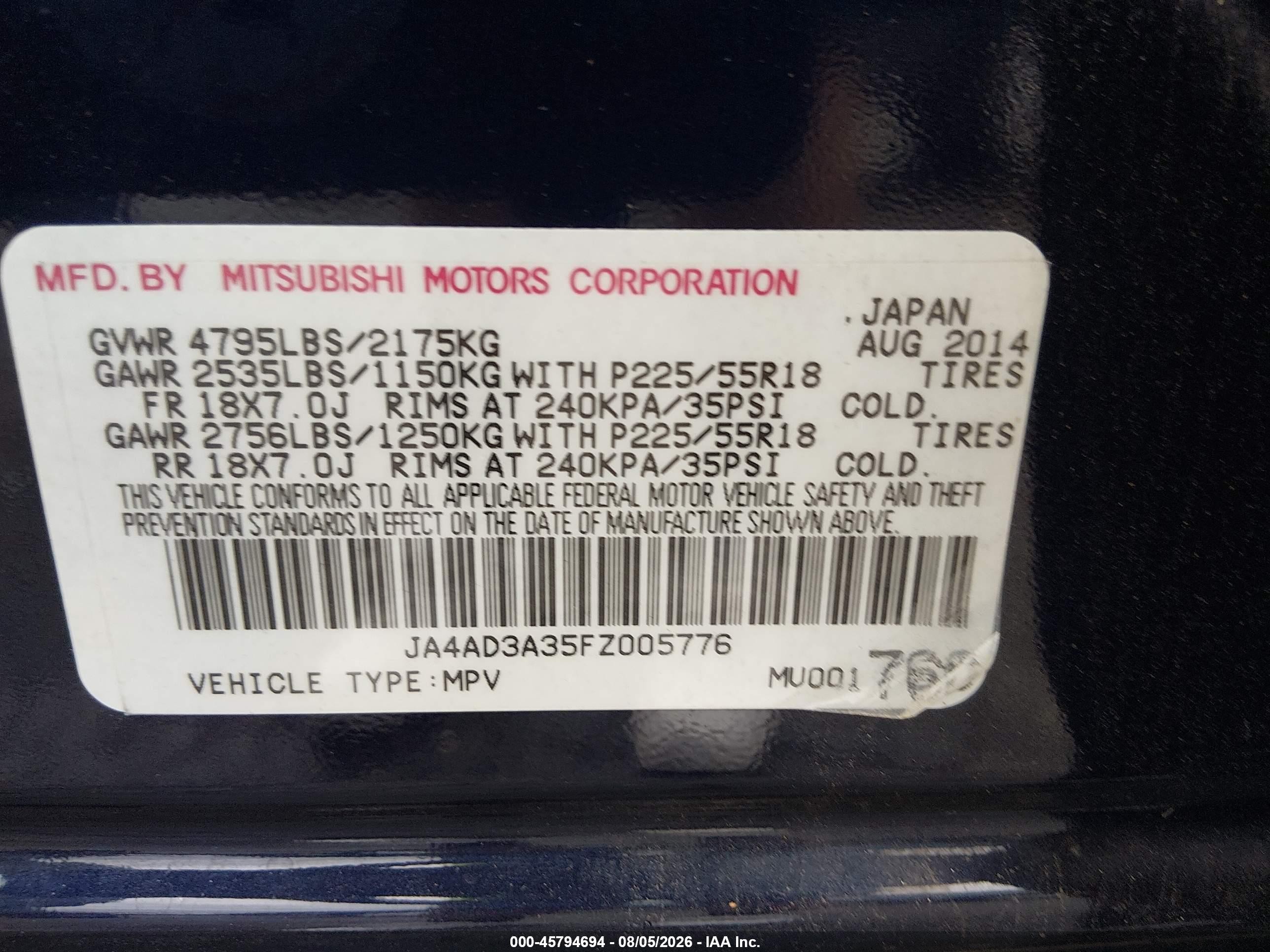 2015 Mitsubishi Outlander Se Blue vin: JA4AD3A35FZ005776