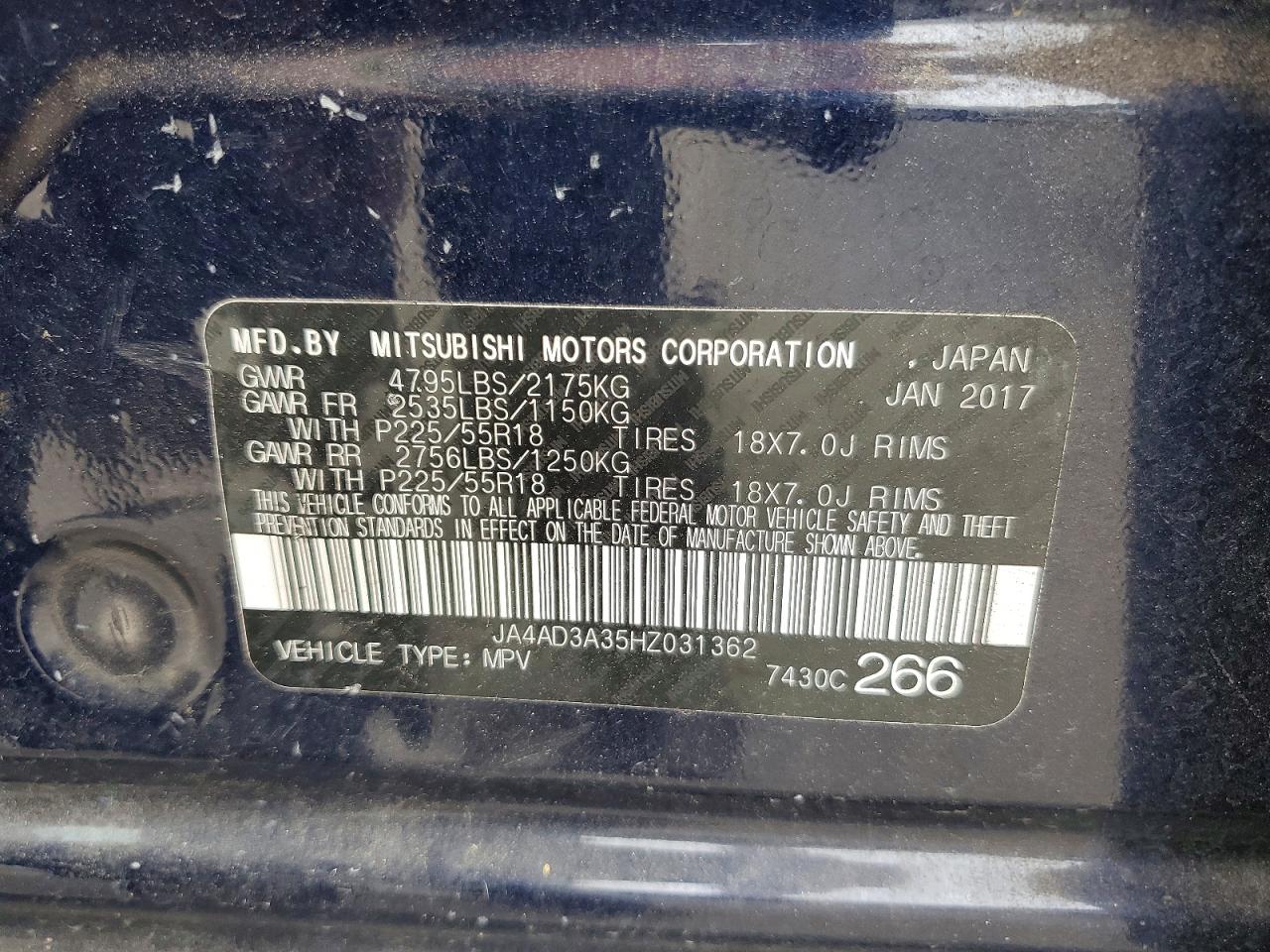 2017 Mitsubishi Outlander Se Blue vin: JA4AD3A35HZ031362