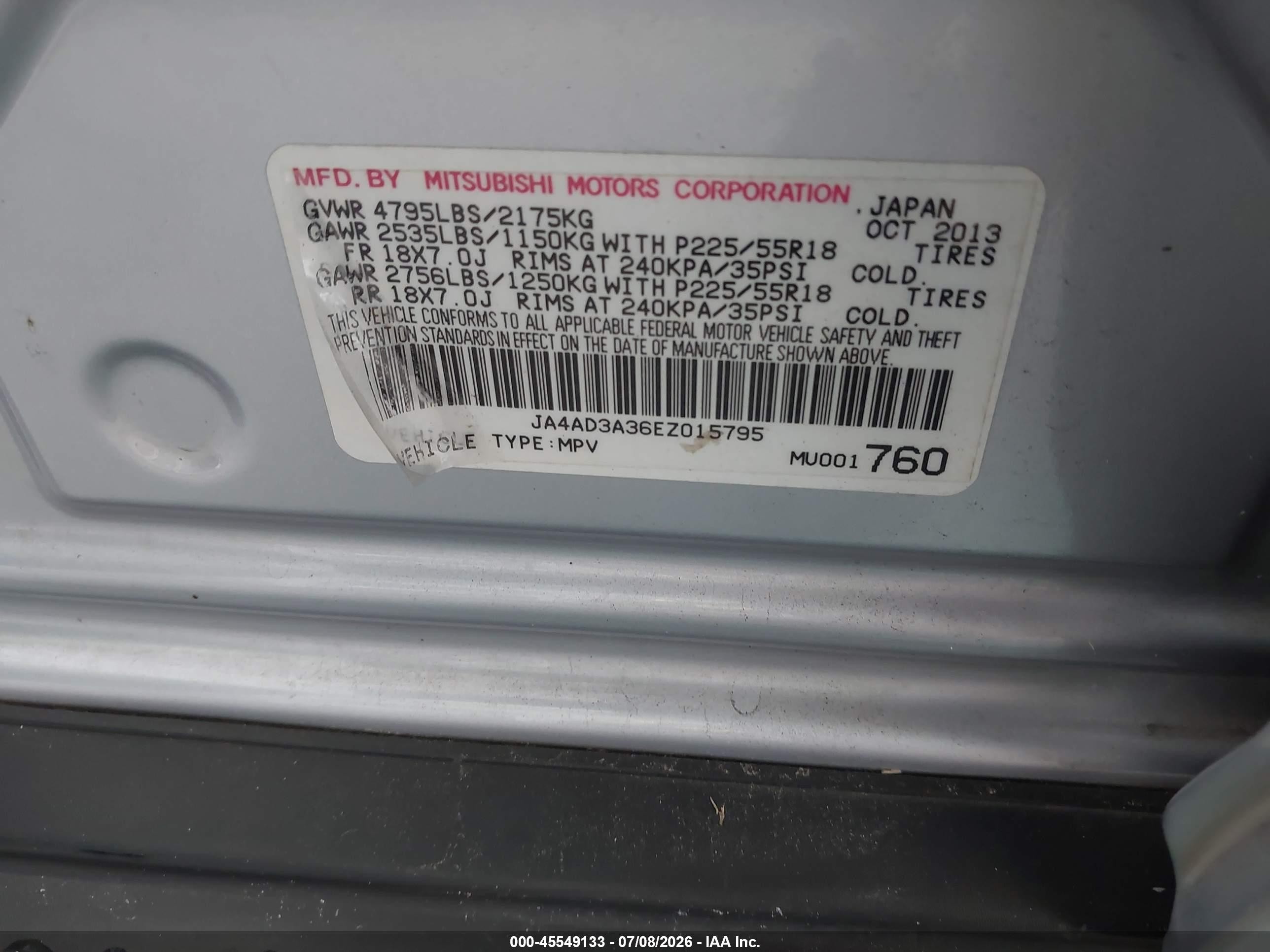 2014 Mitsubishi Outlander Se Silver vin: JA4AD3A36EZ015795