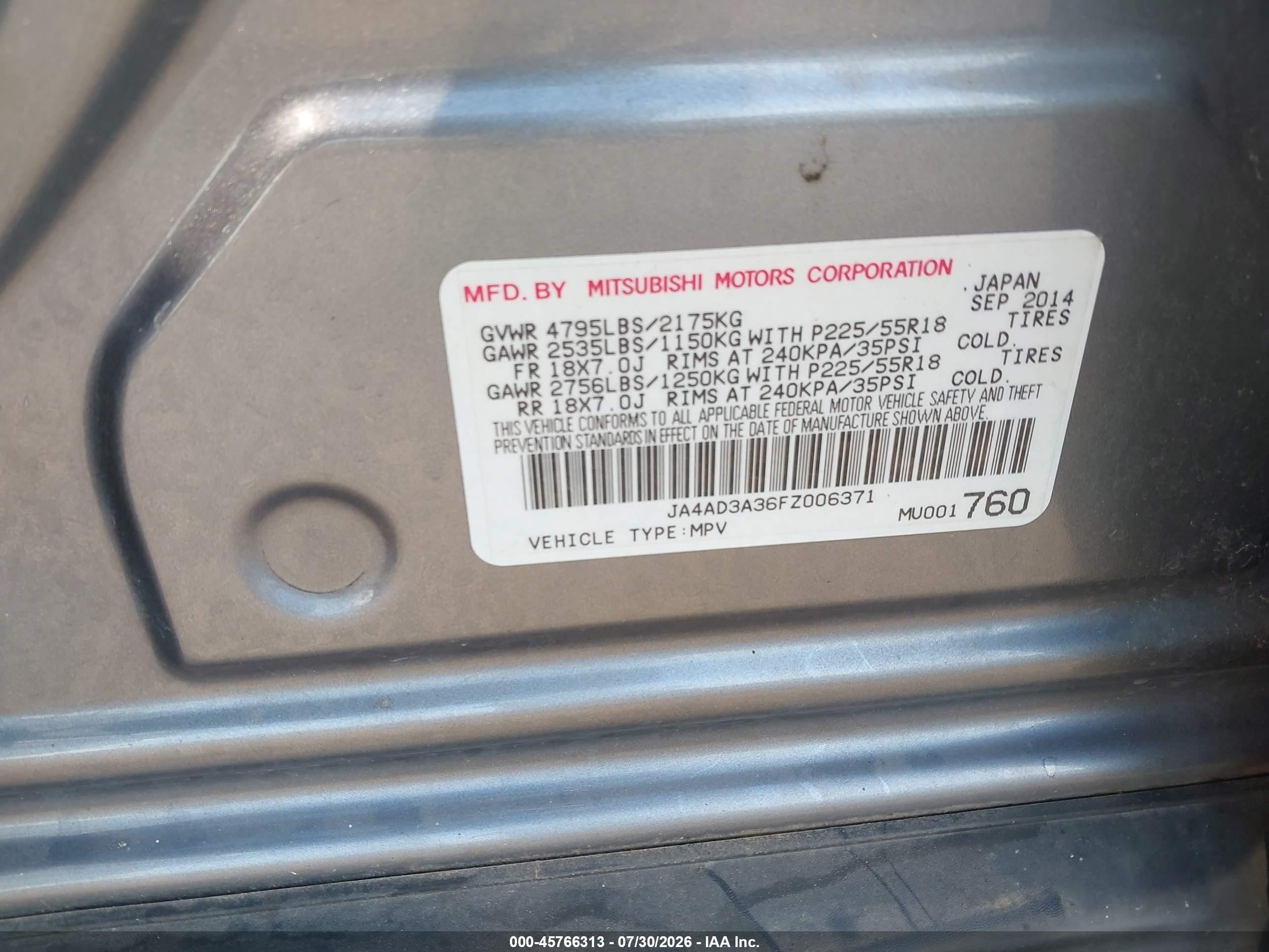2015 Mitsubishi Outlander Se Gray vin: JA4AD3A36FZ006371