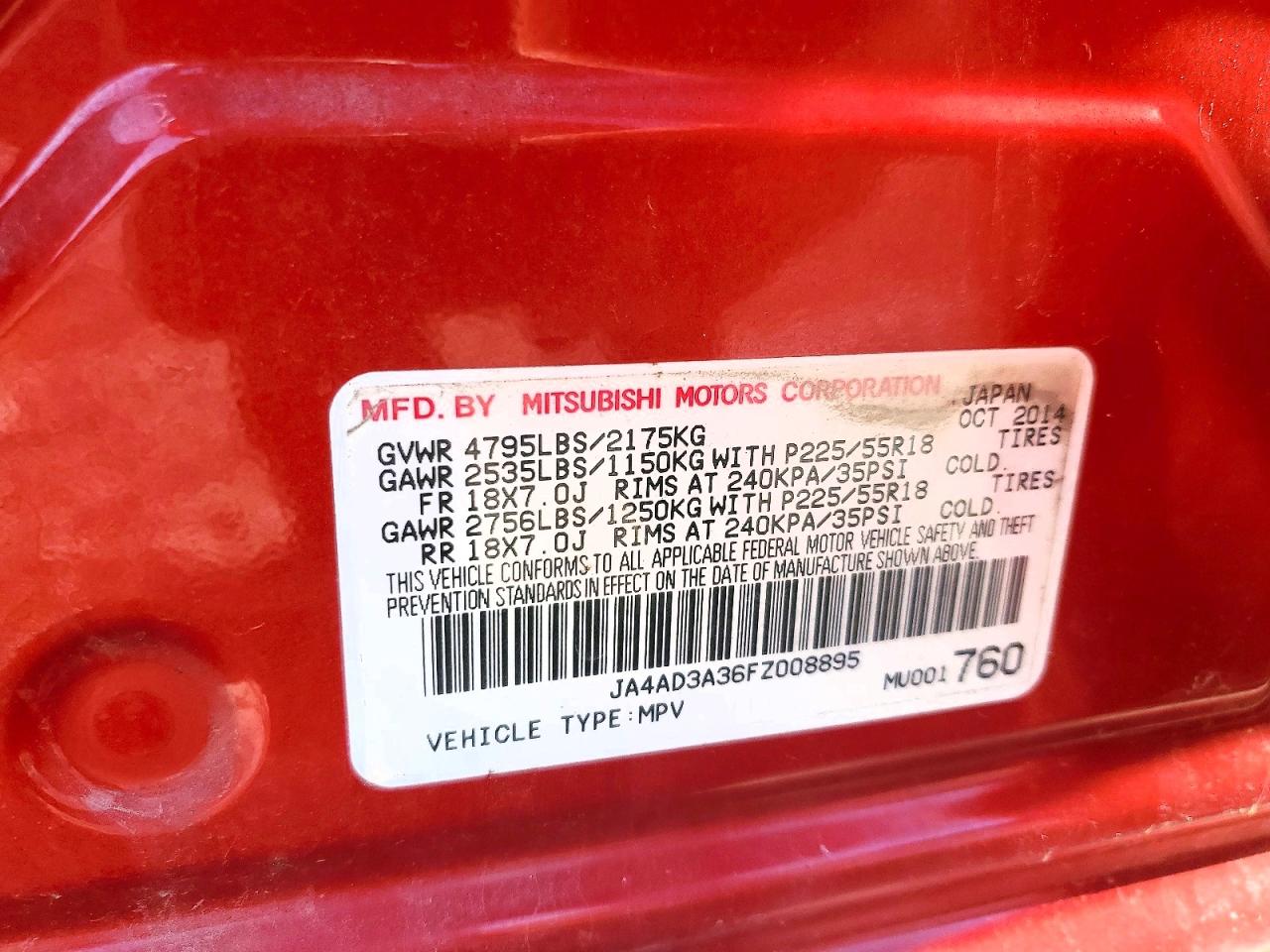 2015 Mitsubishi Outlander Se Red vin: JA4AD3A36FZ008895
