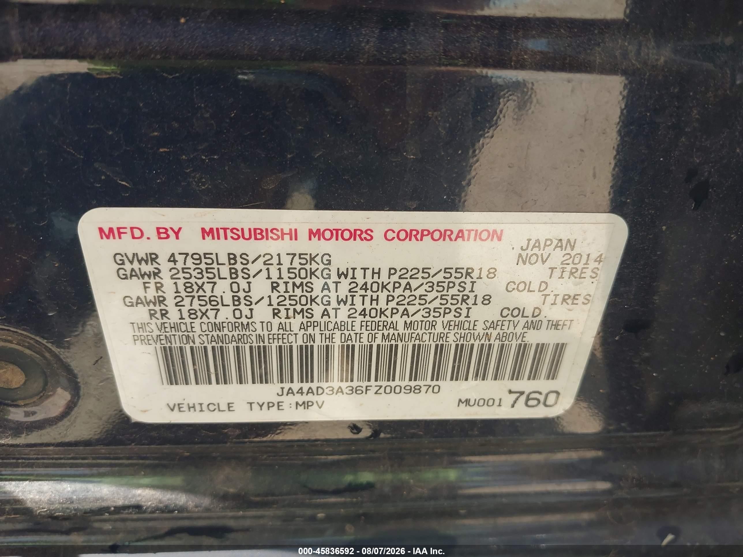 2015 Mitsubishi Outlander Se Blue vin: JA4AD3A36FZ009870