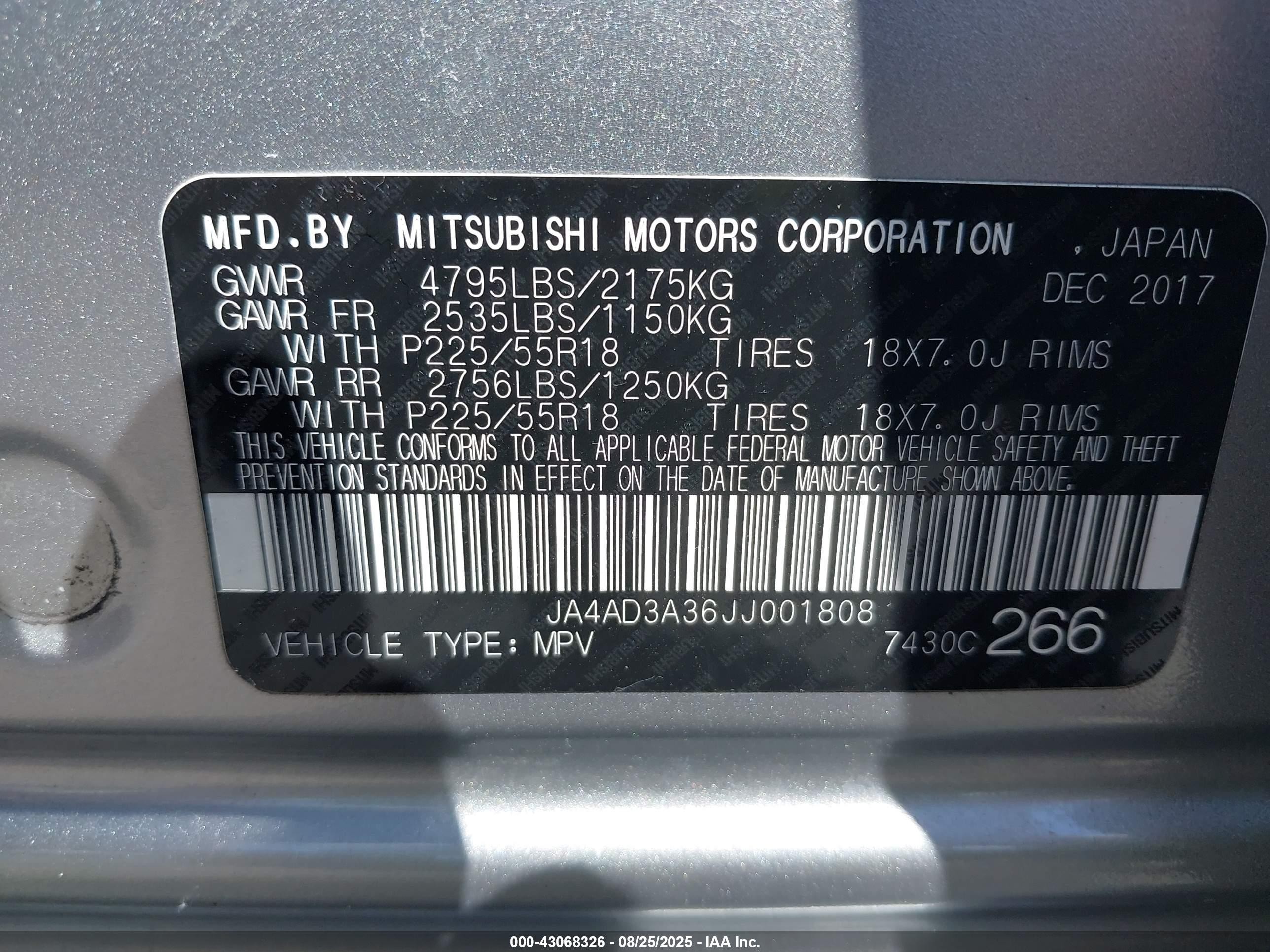 2018 Mitsubishi Outlander Se Серебряный vin: JA4AD3A36JJ001808