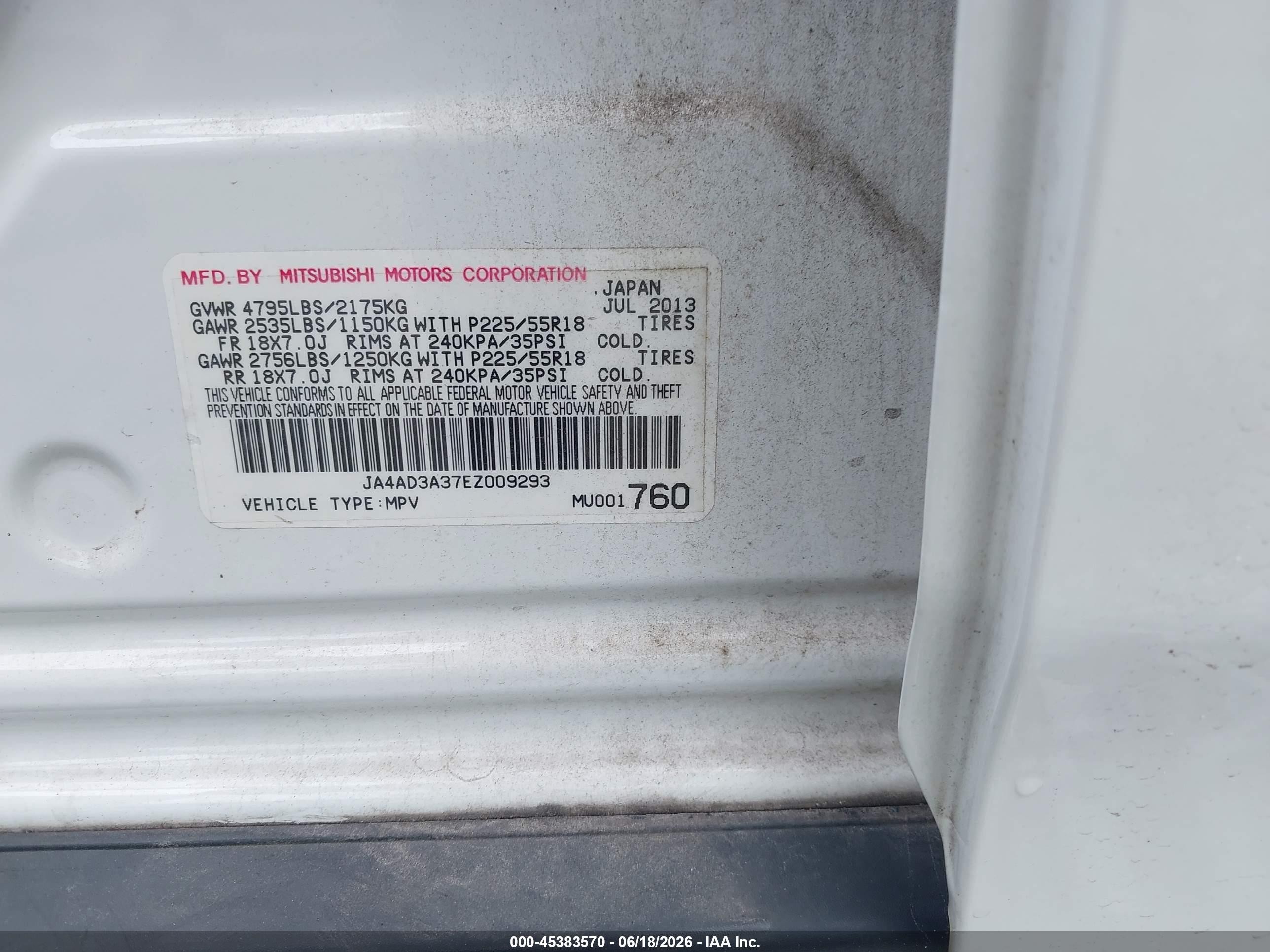 2014 Mitsubishi Outlander Se White vin: JA4AD3A37EZ009293