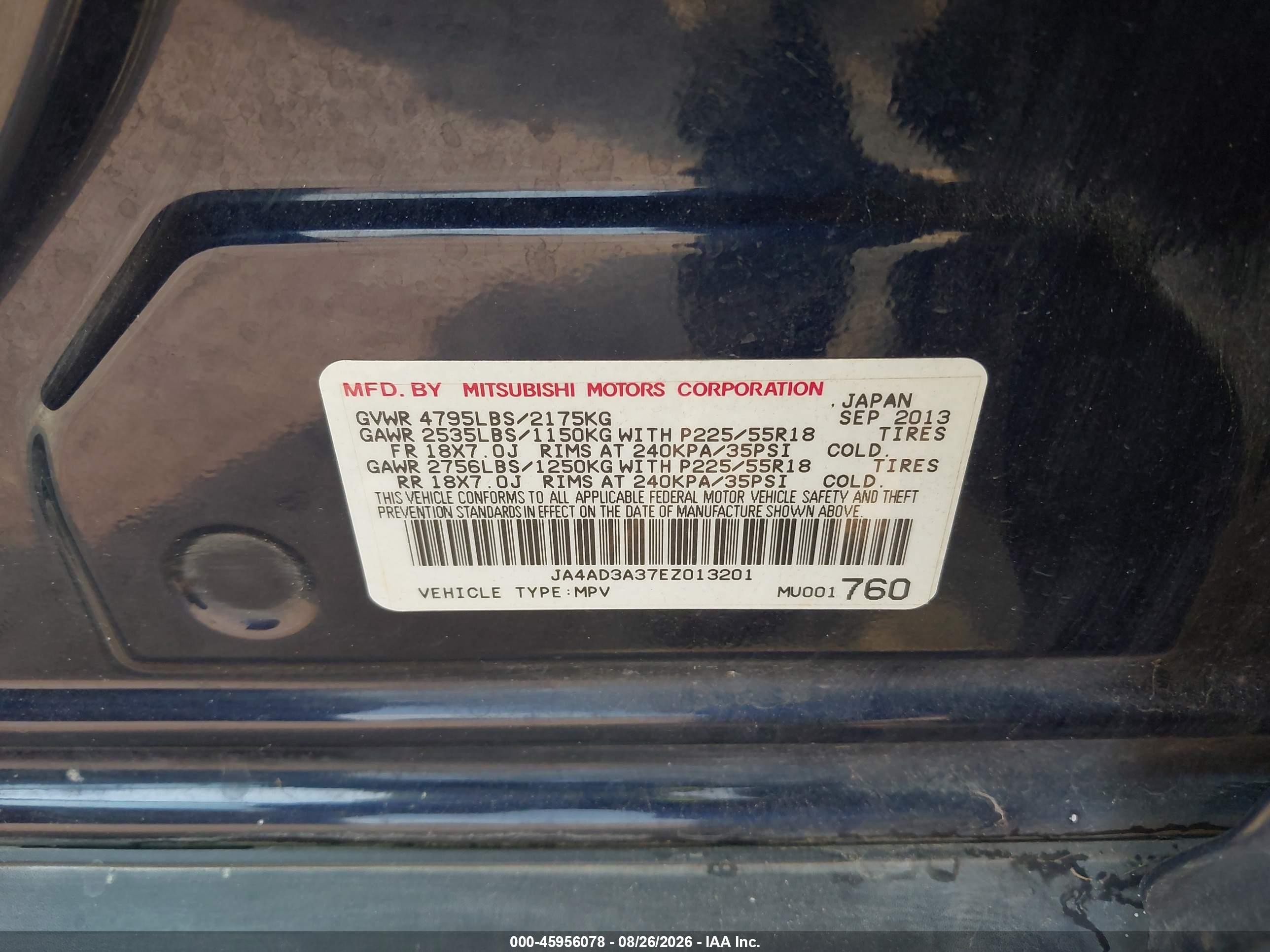 2014 Mitsubishi Outlander Se Blue vin: JA4AD3A37EZ013201