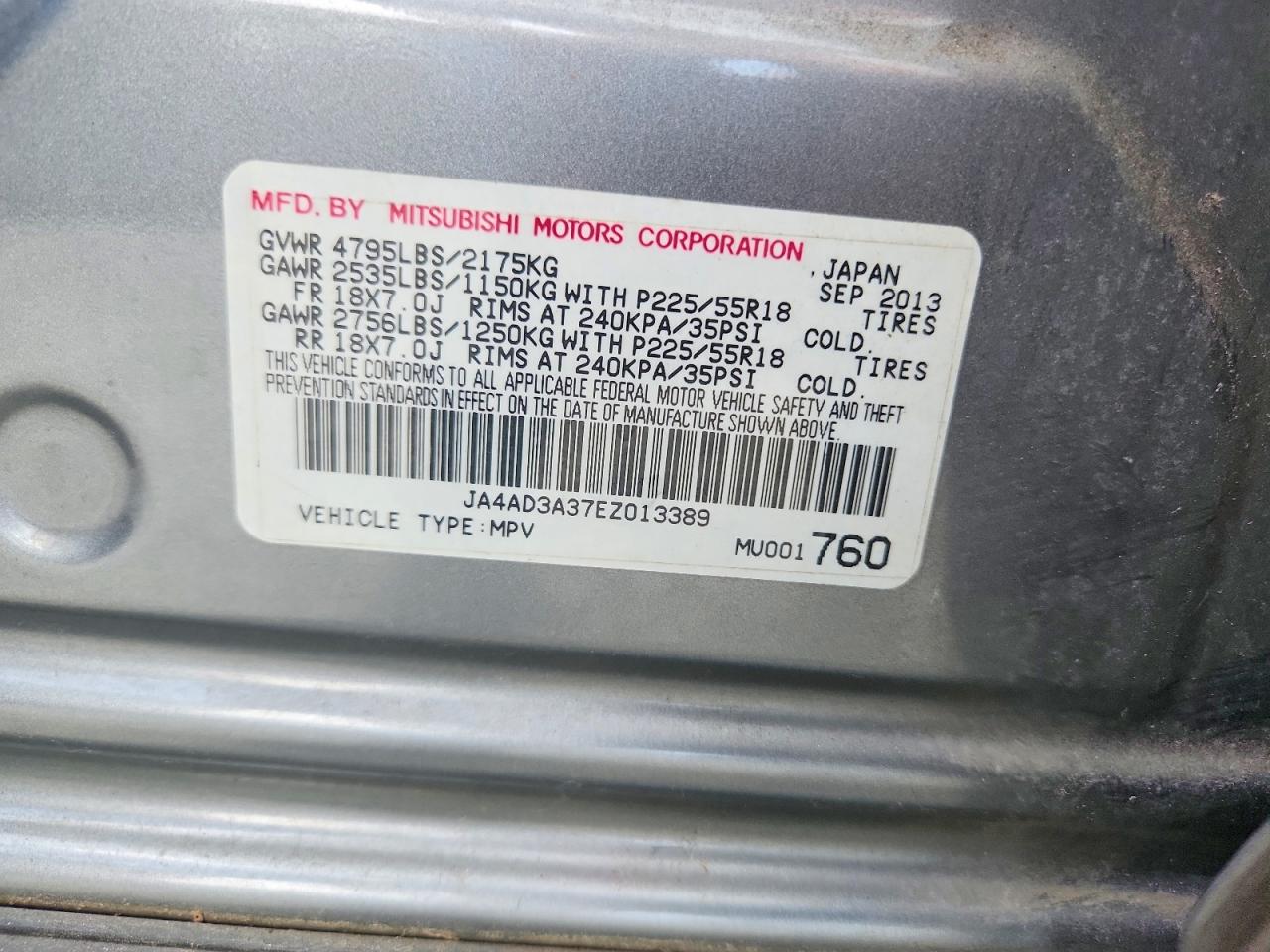 2014 Mitsubishi Outlander Se Gray vin: JA4AD3A37EZ013389
