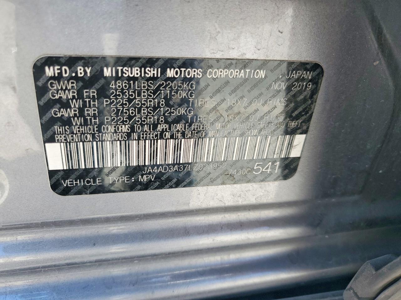 2020 Mitsubishi Outlander Se/sel/le Silver vin: JA4AD3A37LZ023952