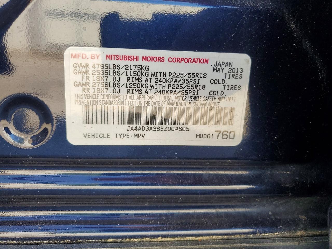 2014 Mitsubishi Outlander Se Blue vin: JA4AD3A38EZ004605
