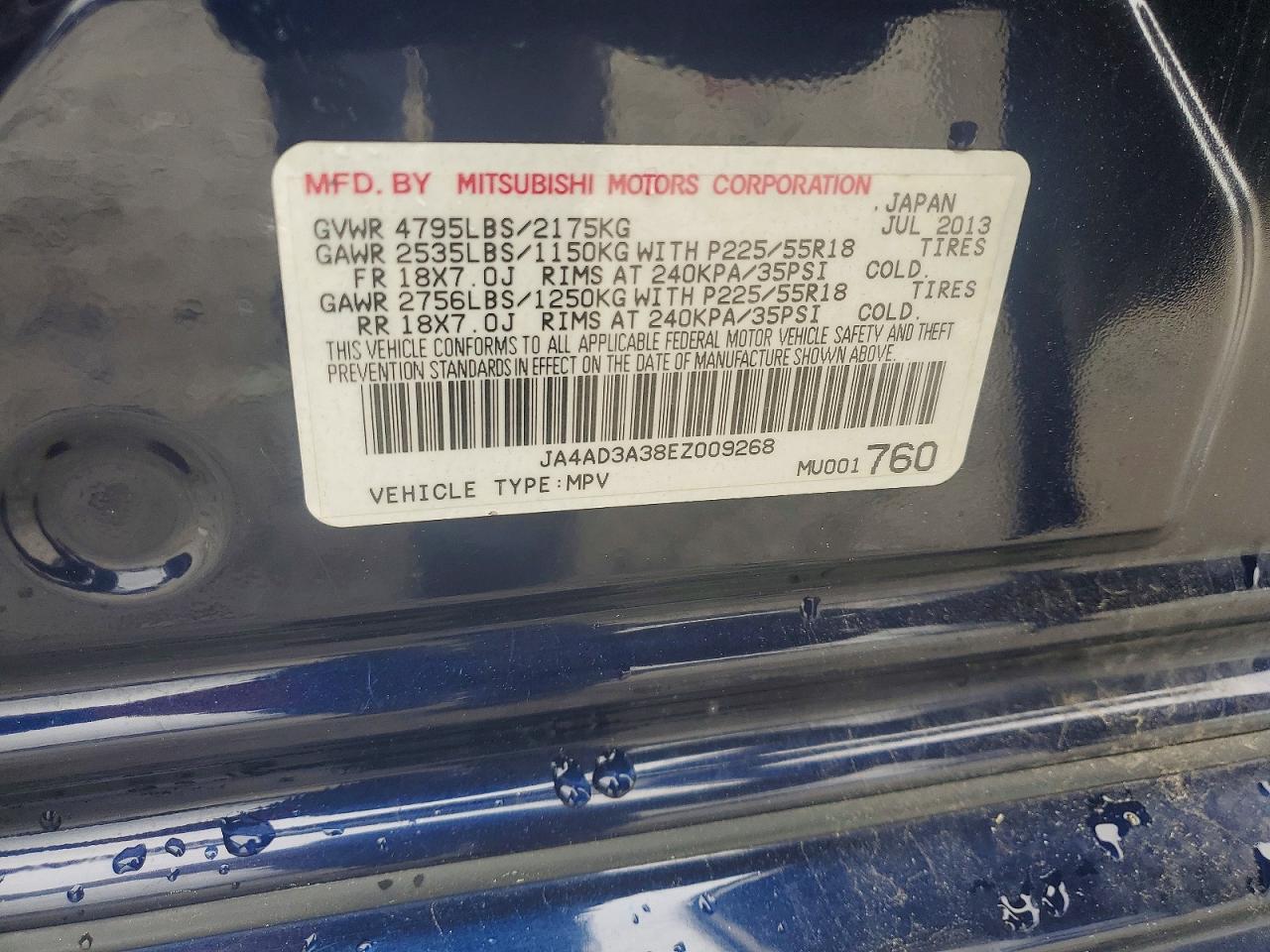 2014 Mitsubishi Outlander Se Blue vin: JA4AD3A38EZ009268