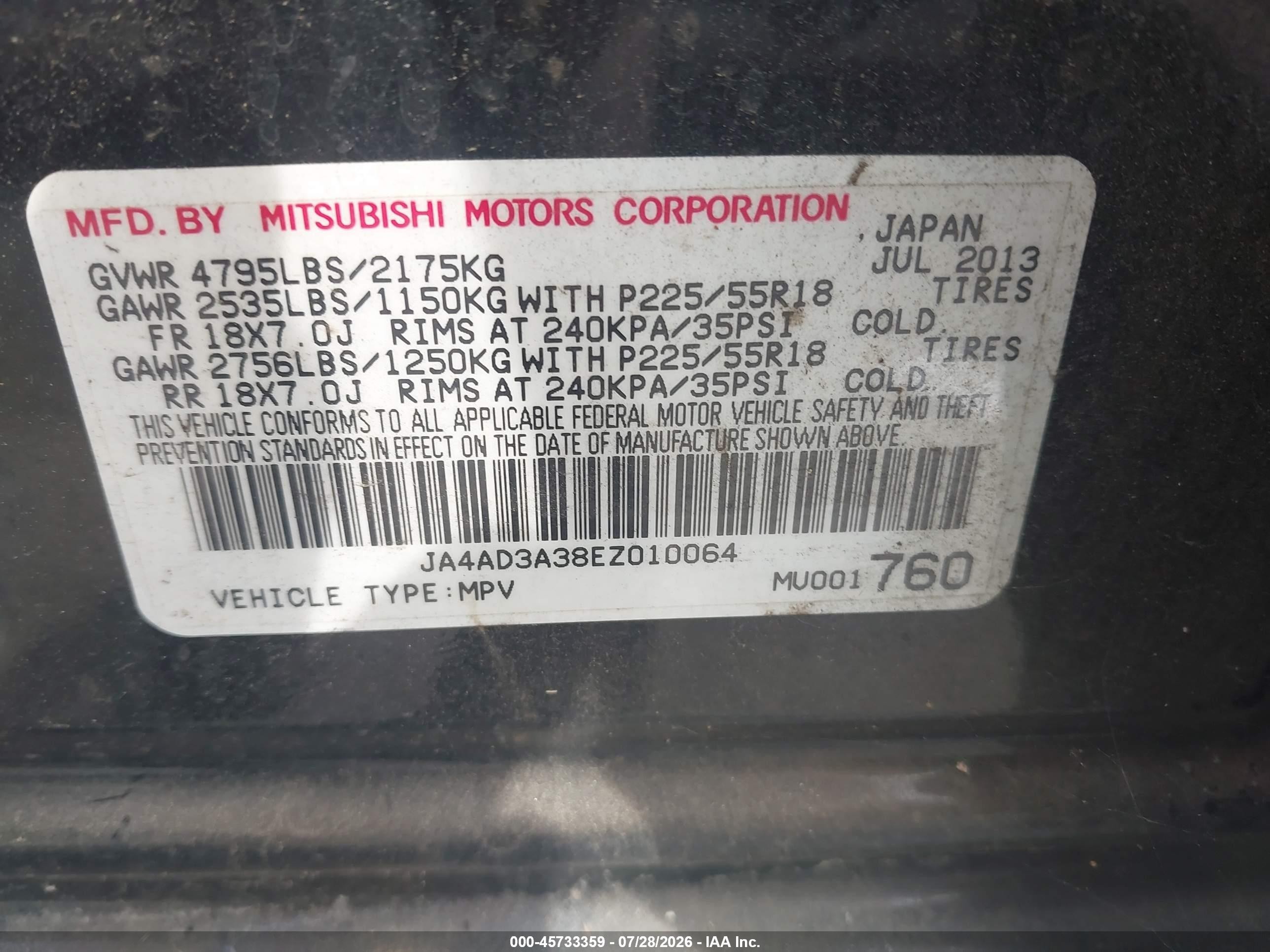 2014 Mitsubishi Outlander Se Black vin: JA4AD3A38EZ010064