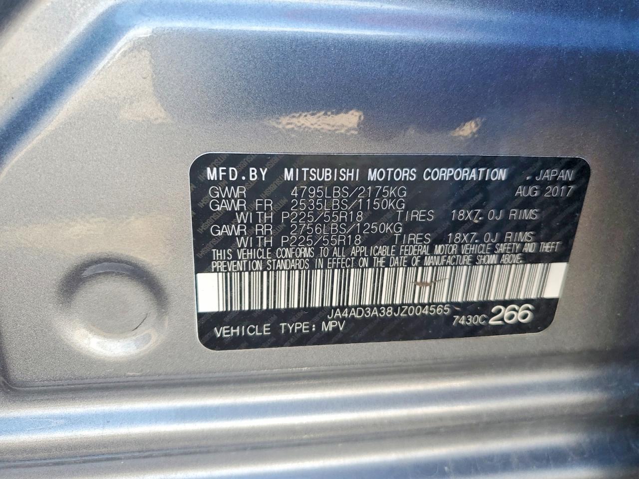 2018 Mitsubishi Outlander Se Gray vin: JA4AD3A38JZ004565