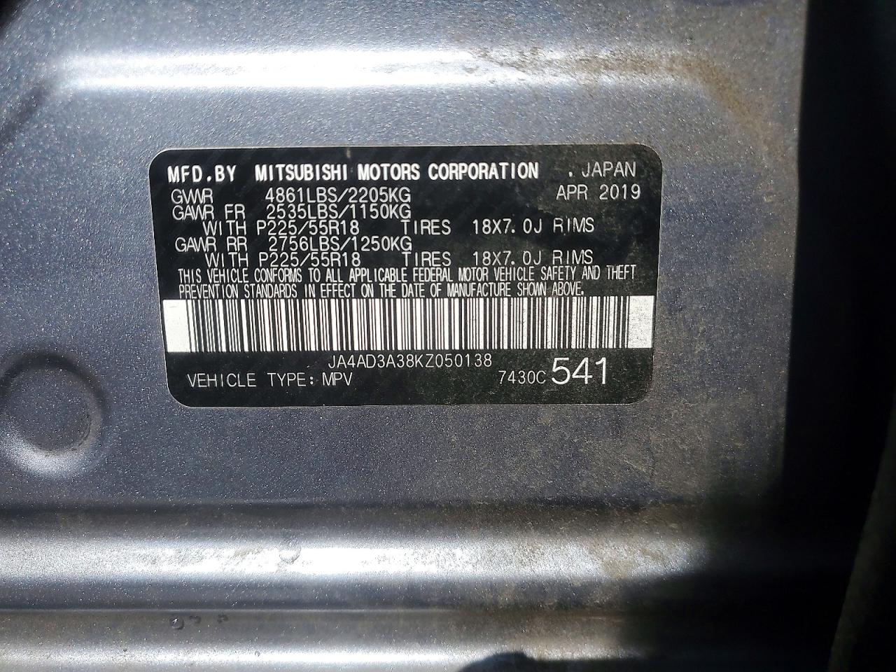 2019 Mitsubishi Outlander Se Серебряный vin: JA4AD3A38KZ050138