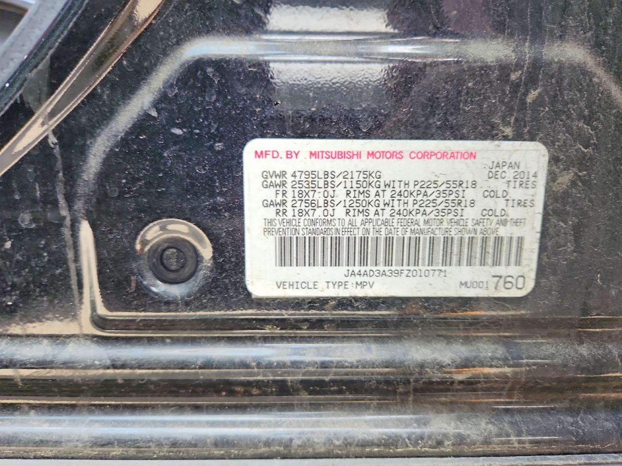 2015 Mitsubishi Outlander Se Black vin: JA4AD3A39FZ010771
