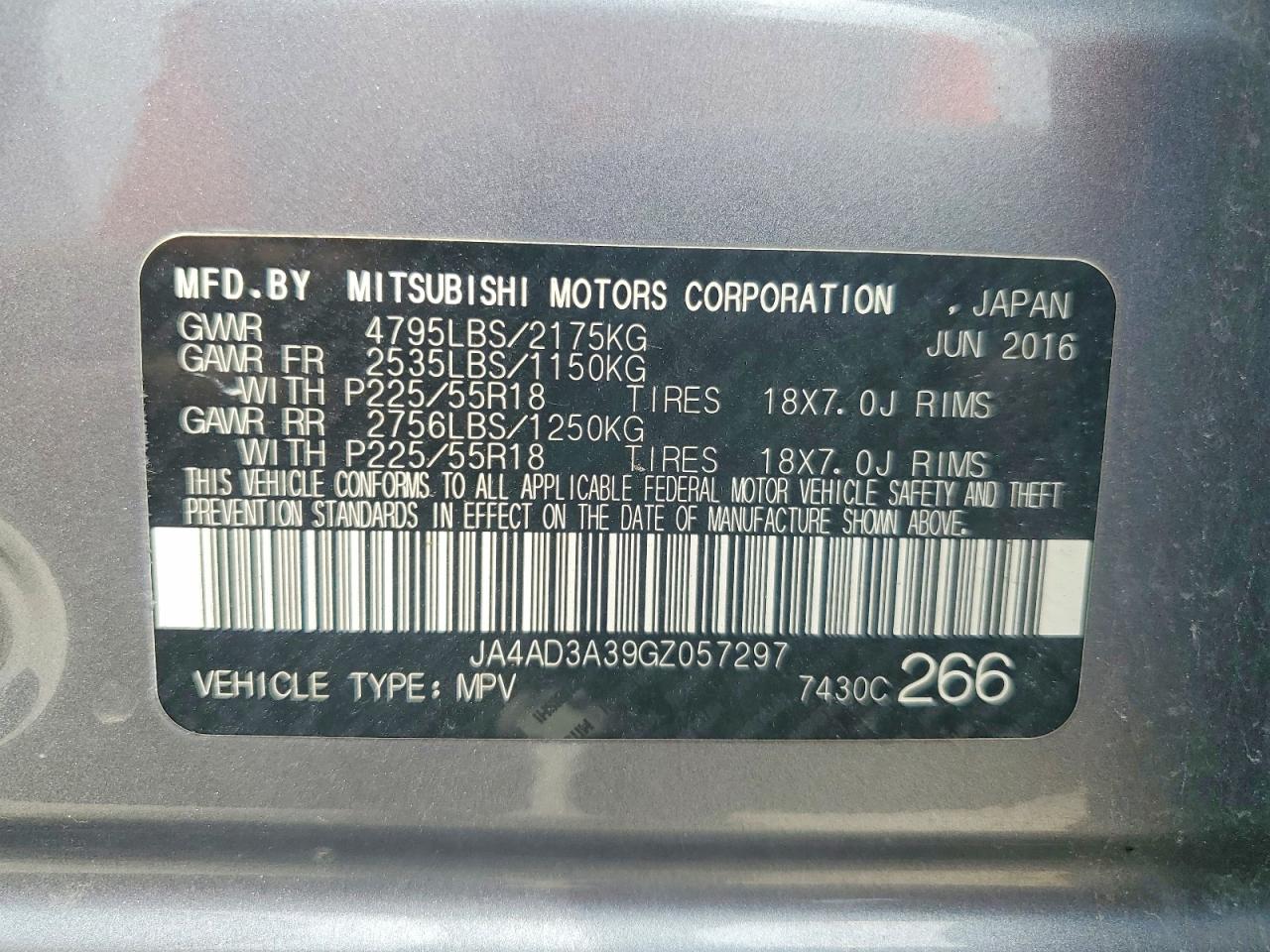2016 Mitsubishi Outlander Se Gray vin: JA4AD3A39GZ057297