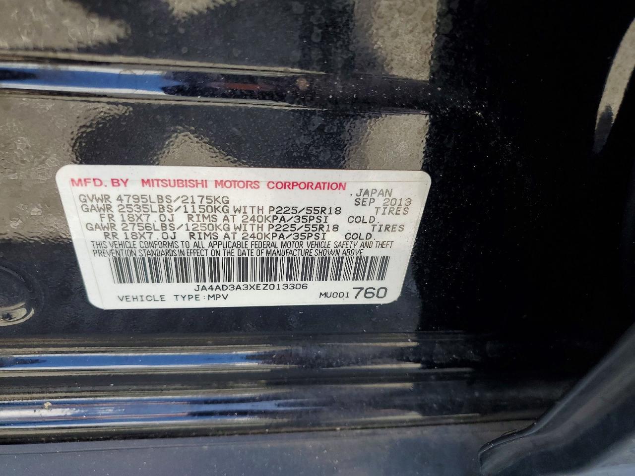 2014 Mitsubishi Outlander Es Black vin: JA4AD3A3XEZ013306