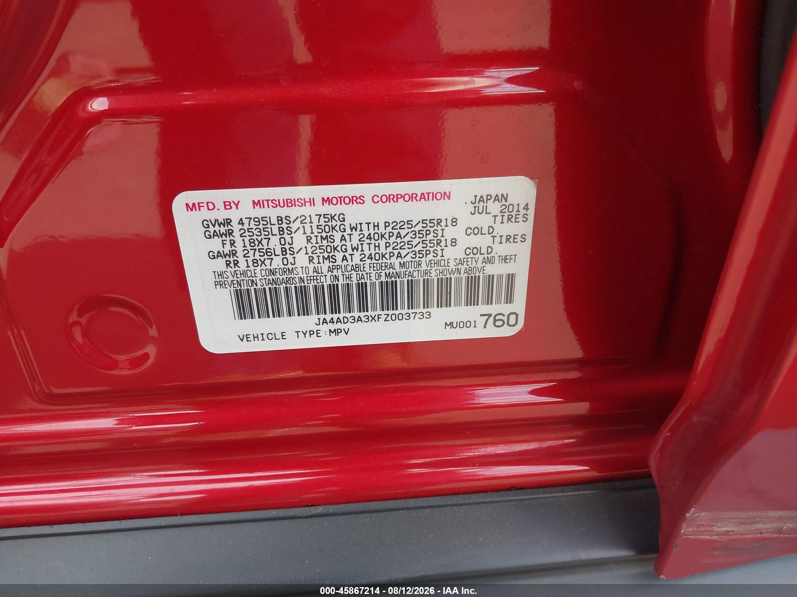 2015 Mitsubishi Outlander Se Red vin: JA4AD3A3XFZ003733