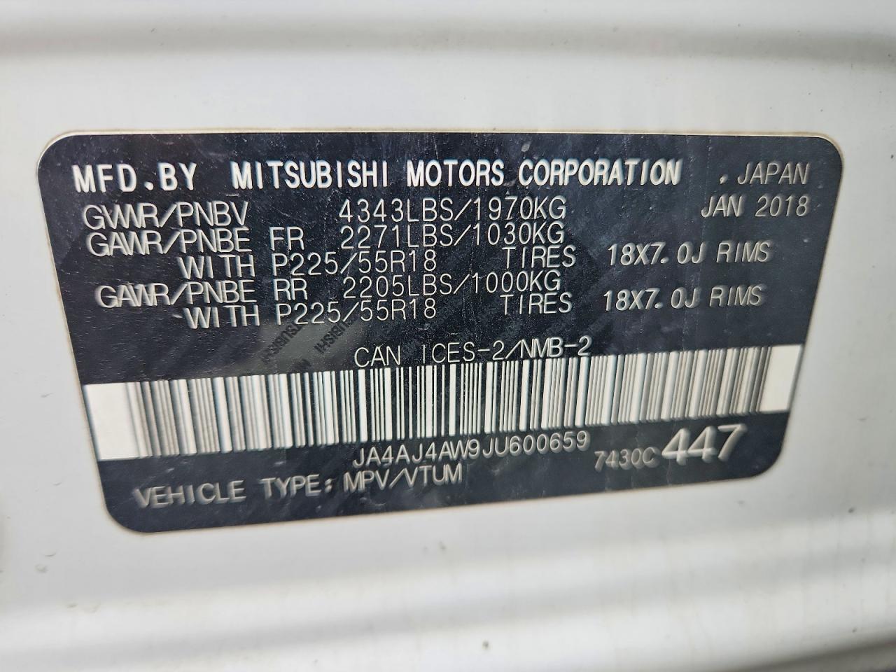 2018 Mitsubishi Rvr Se Limited White vin: JA4AJ4AW9JU600659