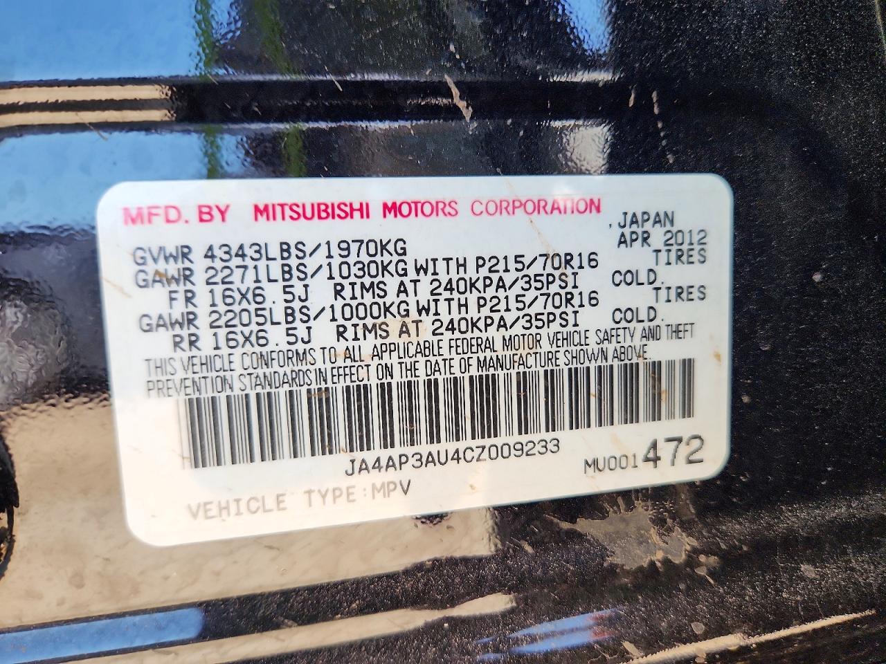 2012 Mitsubishi Outlander Sport Es Black vin: JA4AP3AU4CZ009233