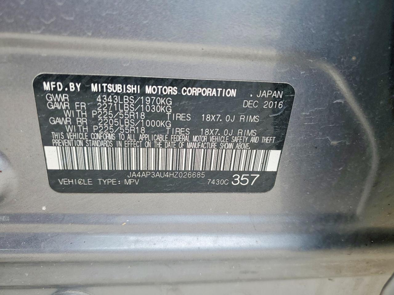 2017 Mitsubishi Outlander Sport Es Gray vin: JA4AP3AU4HZ026685