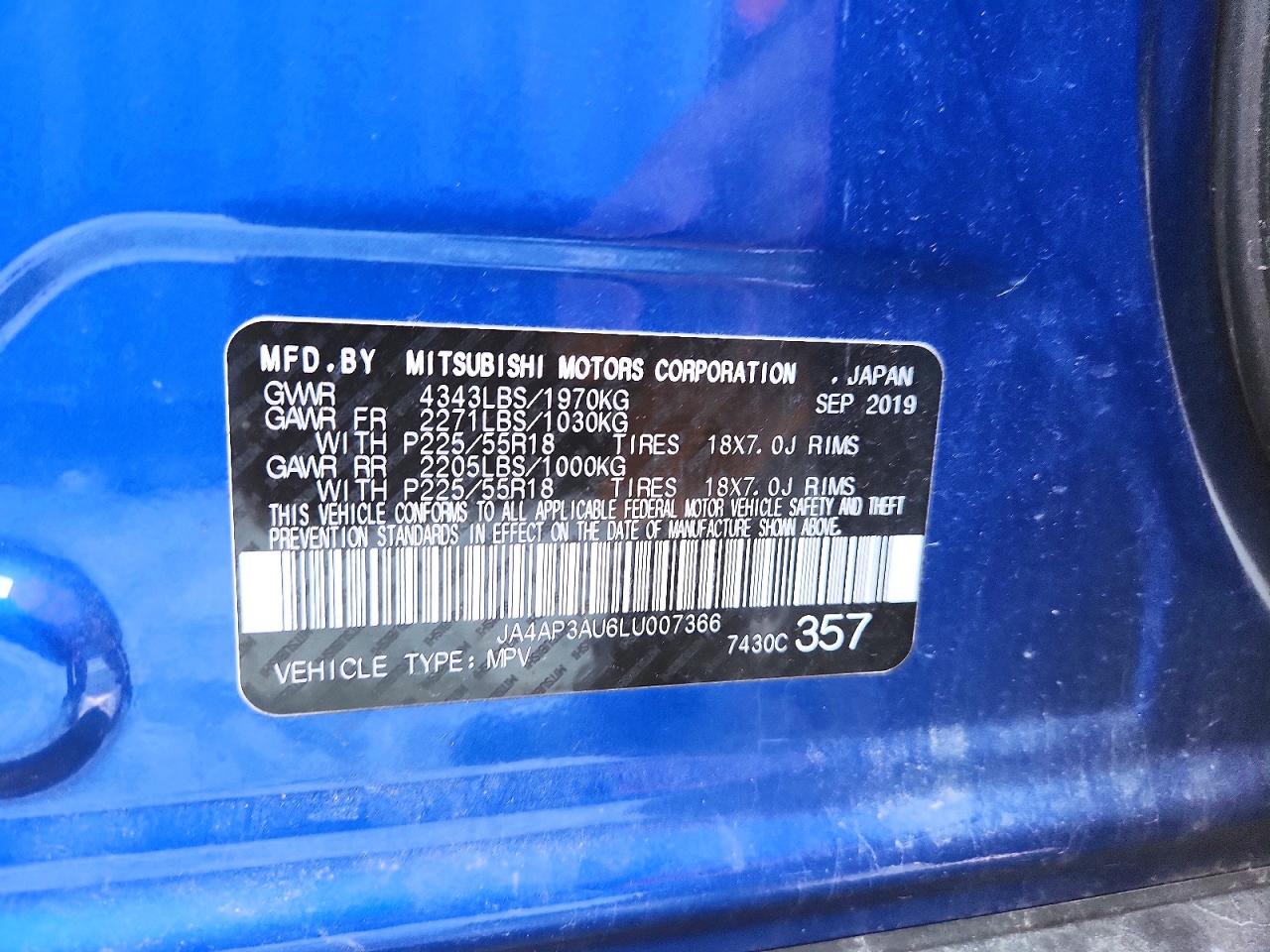 2020 Mitsubishi Outlander Sport Es Blue vin: JA4AP3AU6LU007366