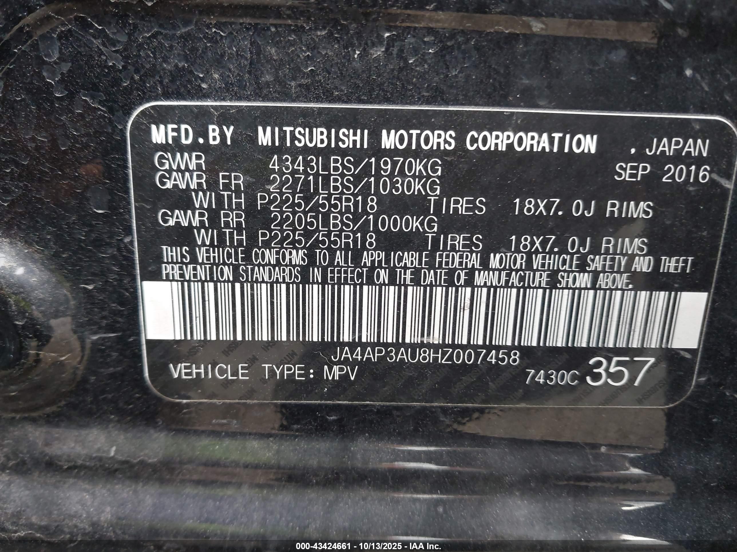 2017 Mitsubishi Outlander Sport 2.0 Es/2.0 Le Черный vin: JA4AP3AU8HZ007458