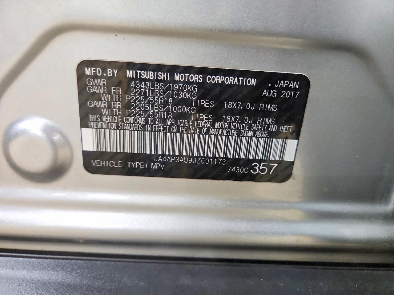 2018 Mitsubishi Outlander Sport Es Silver vin: JA4AP3AU9JZ001173