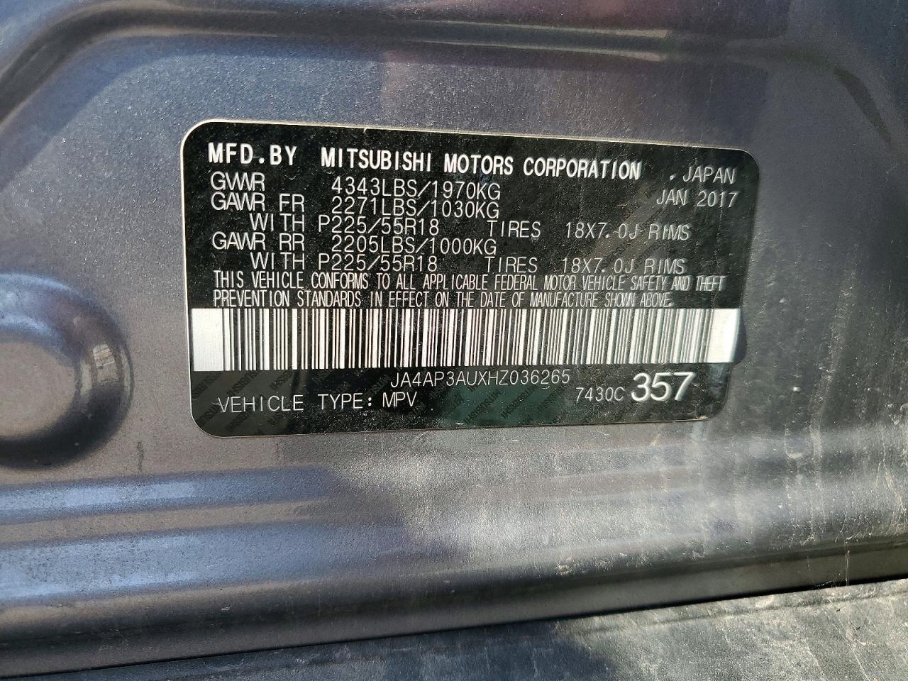 2017 Mitsubishi Outlander Sport Es Silver vin: JA4AP3AUXHZ036265