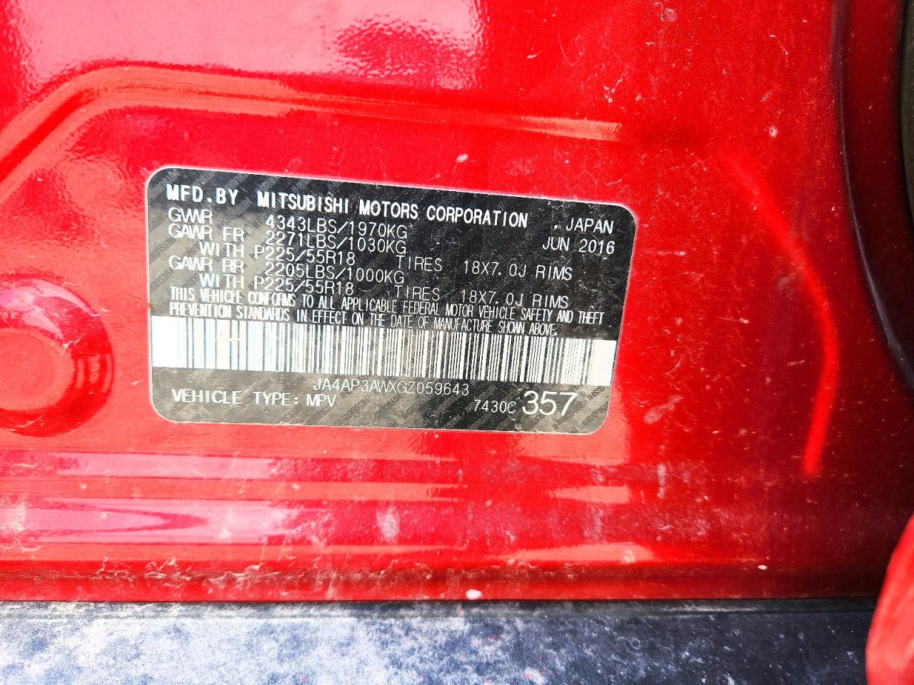 2016 Mitsubishi Outlander Sport Es/se Red vin: JA4AP3AWXGZ059643