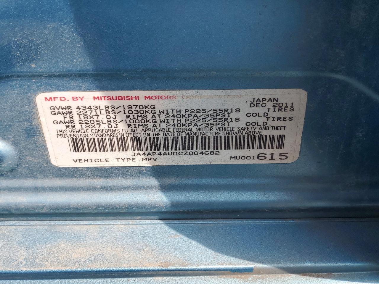 2012 Mitsubishi Outlander Sport Se Blue vin: JA4AP4AU0CZ004682