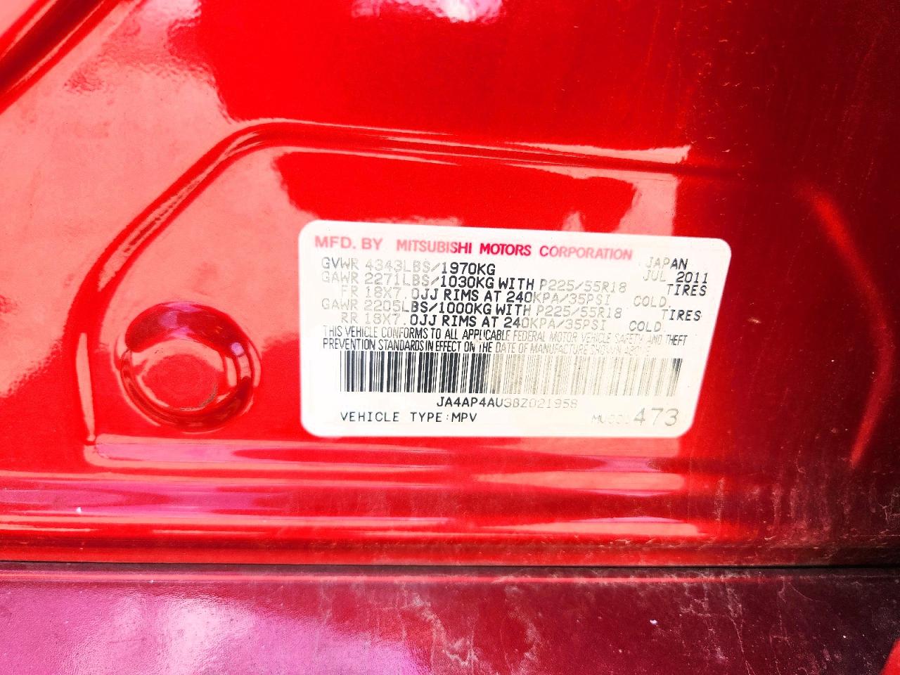 2011 Mitsubishi Outlander Sport Se Red vin: JA4AP4AU3BZ021958