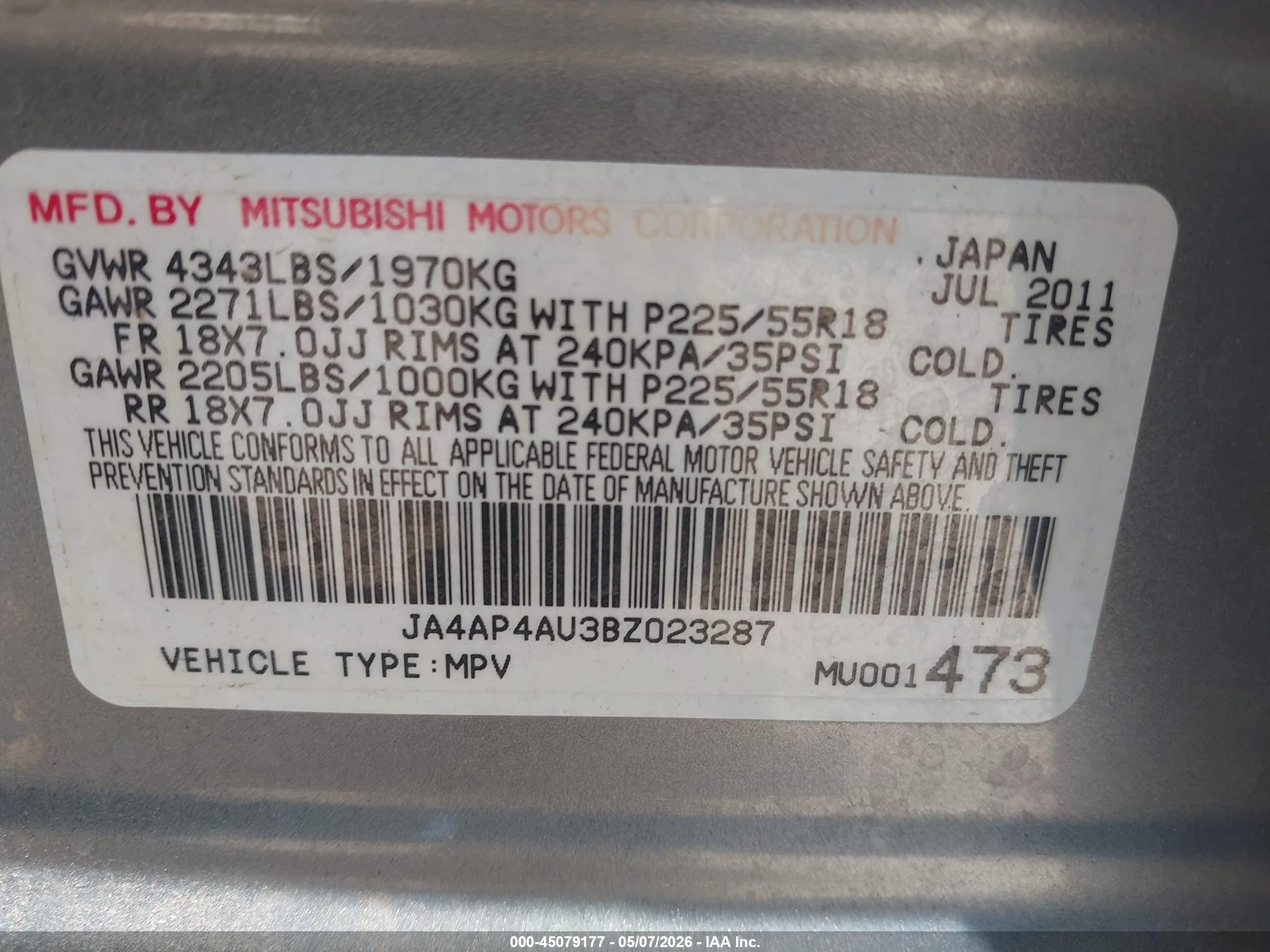 2011 Mitsubishi Outlander Sport Se Серебряный vin: JA4AP4AU3BZ023287