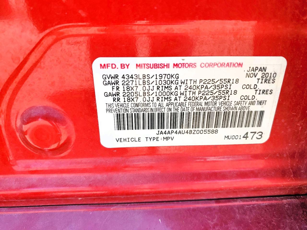 2011 Mitsubishi Outlander Sport Se Red vin: JA4AP4AU4BZ005588