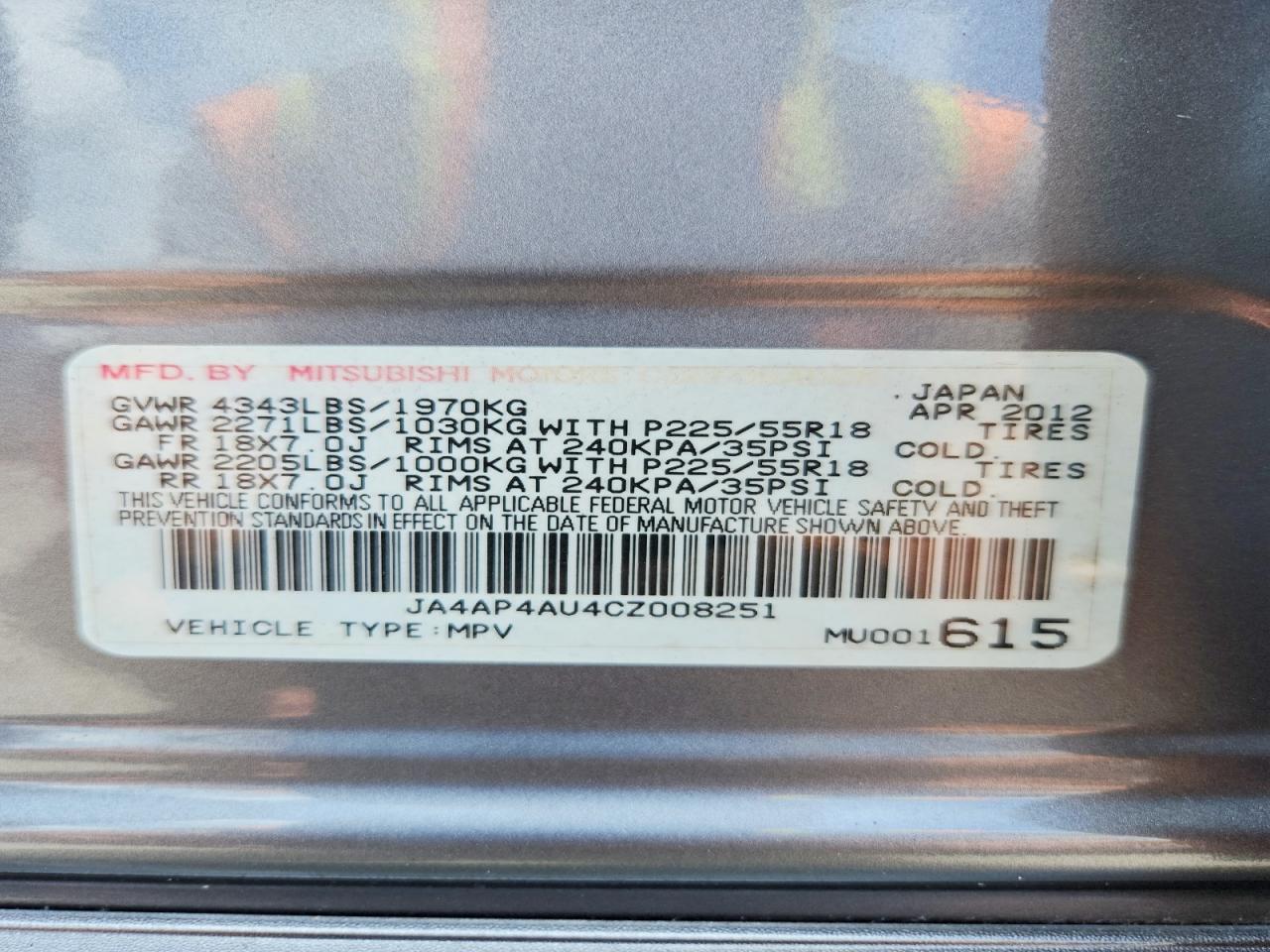2012 Mitsubishi Outlander Sport Se Silver vin: JA4AP4AU4CZ008251