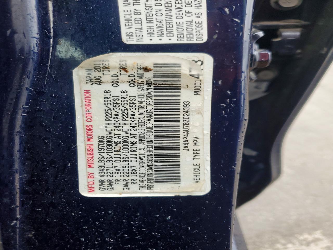 2011 Mitsubishi Outlander Sport Se Blue vin: JA4AP4AU7BZ024393