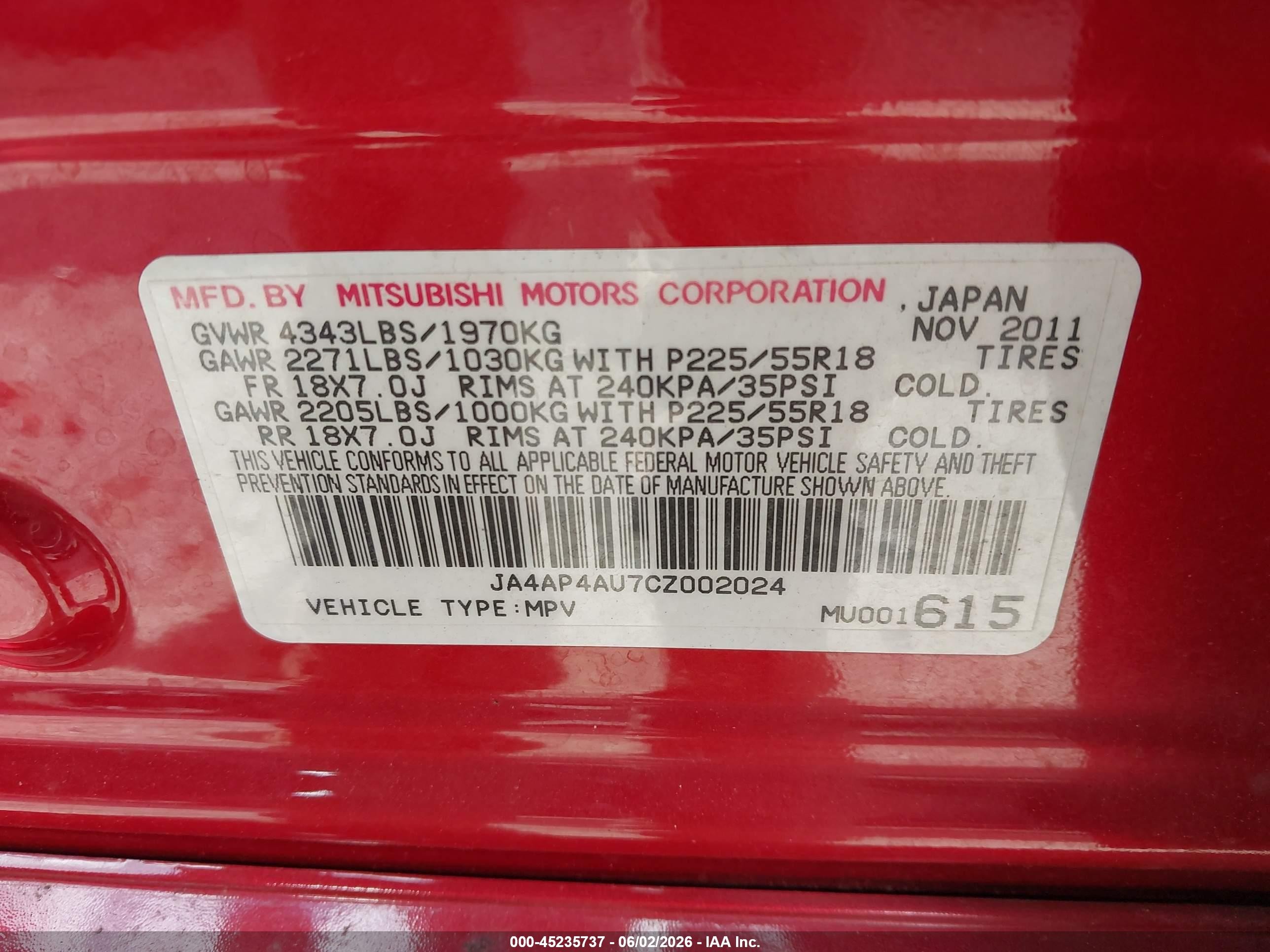 2012 Mitsubishi Outlander Sport Se Red vin: JA4AP4AU7CZ002024