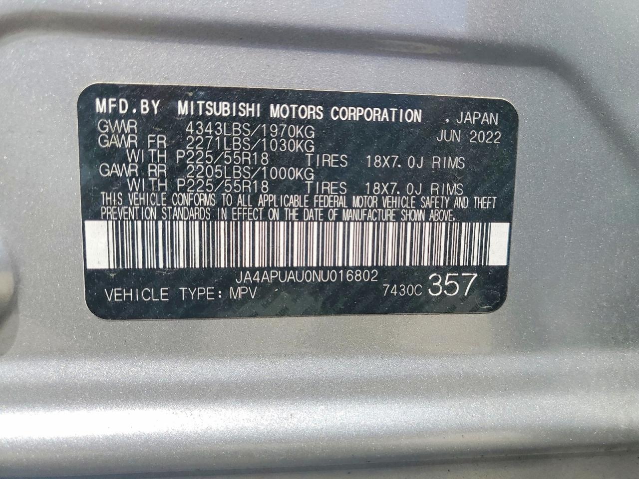 2022 Mitsubishi Outlander Sport Es Silver vin: JA4APUAU0NU016802