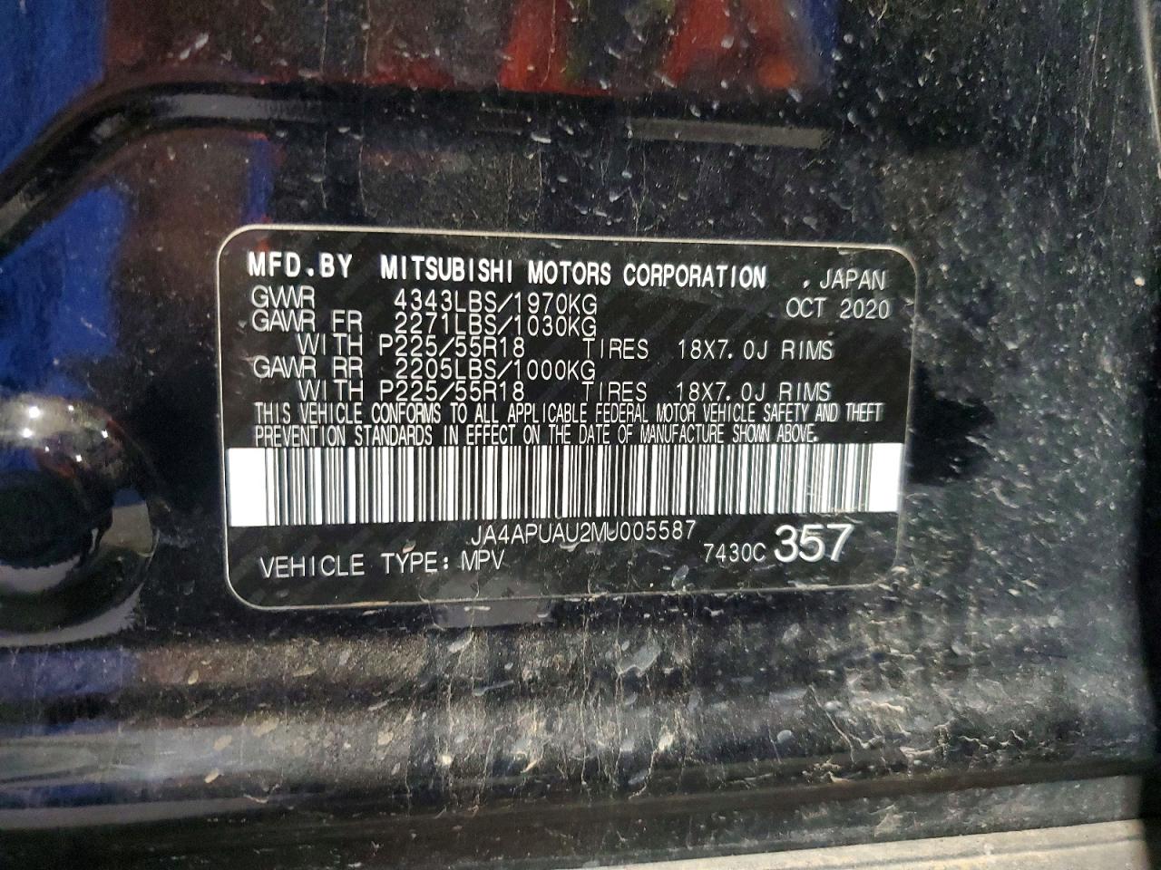 2021 Mitsubishi Outlander Sport Es Black vin: JA4APUAU2MU005587