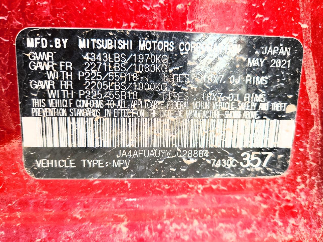2021 Mitsubishi Outlander Sport Es Red vin: JA4APUAU7MU028864