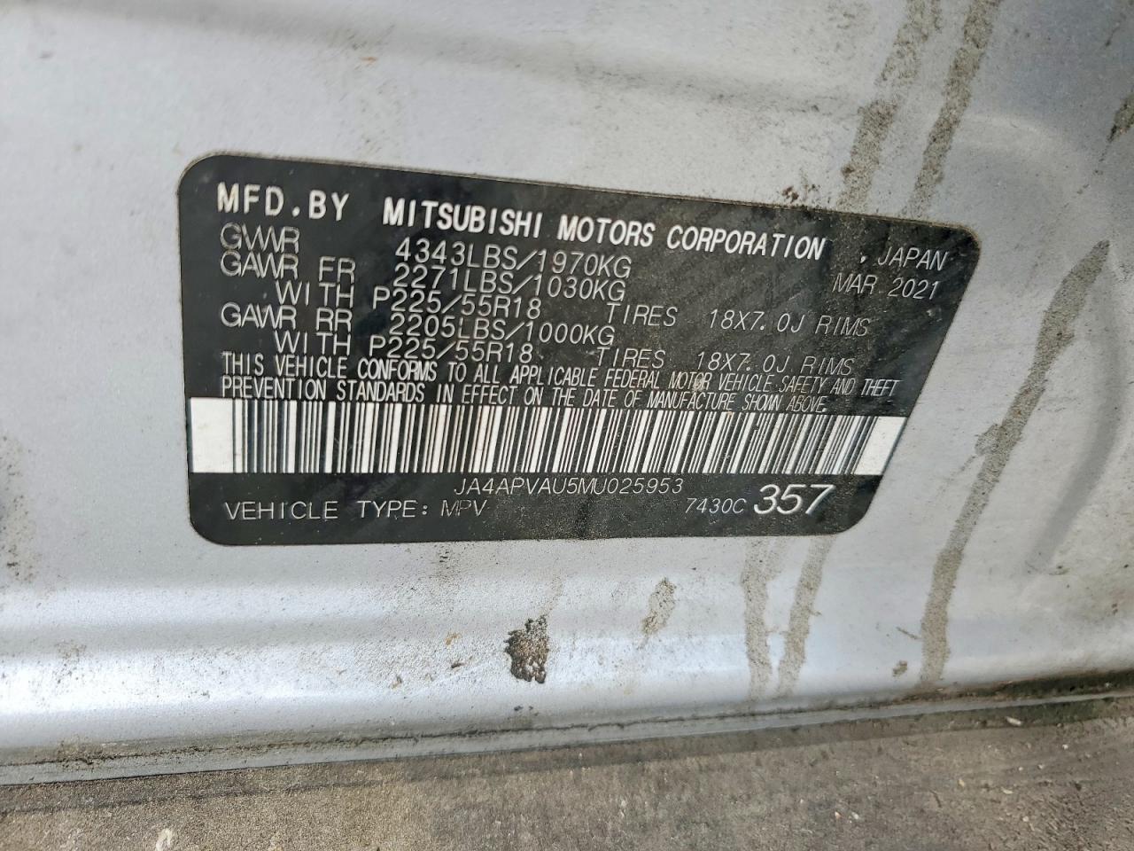 2021 Mitsubishi Outlander Sport Se Silver vin: JA4APVAU5MU025953