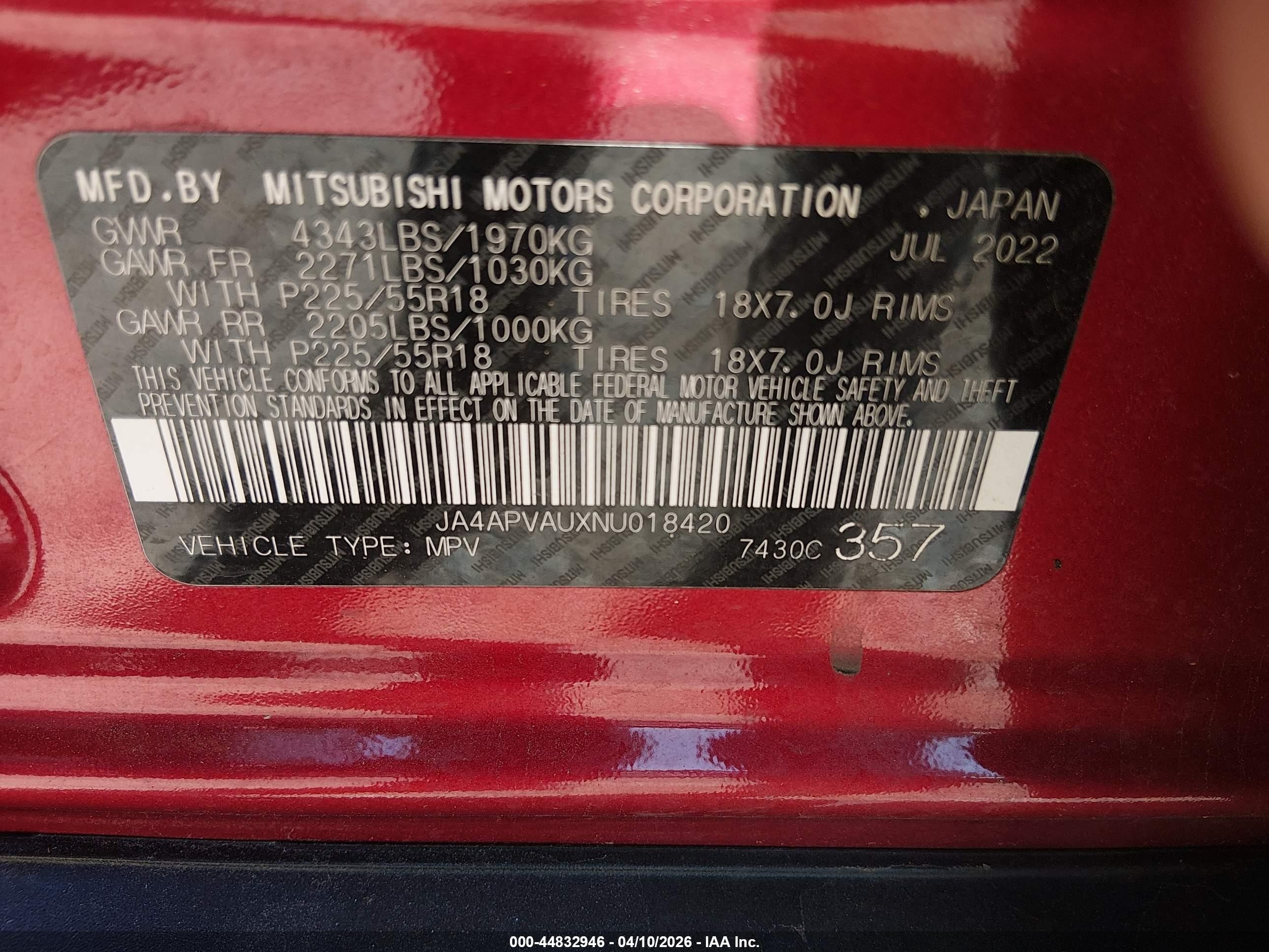 2022 Mitsubishi Outlander Sport 2.0 Se 2wd/2.0 Se Special Edition 2wd Red vin: JA4APVAUXNU018420