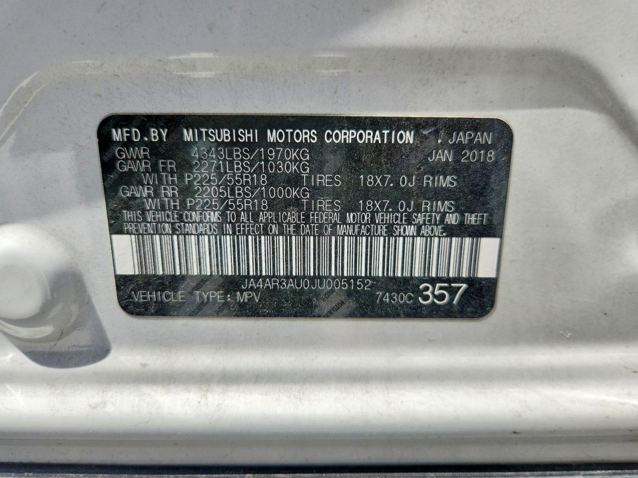 2018 Mitsubishi Outlander Sport Es/se/le White vin: JA4AR3AU0JU005152